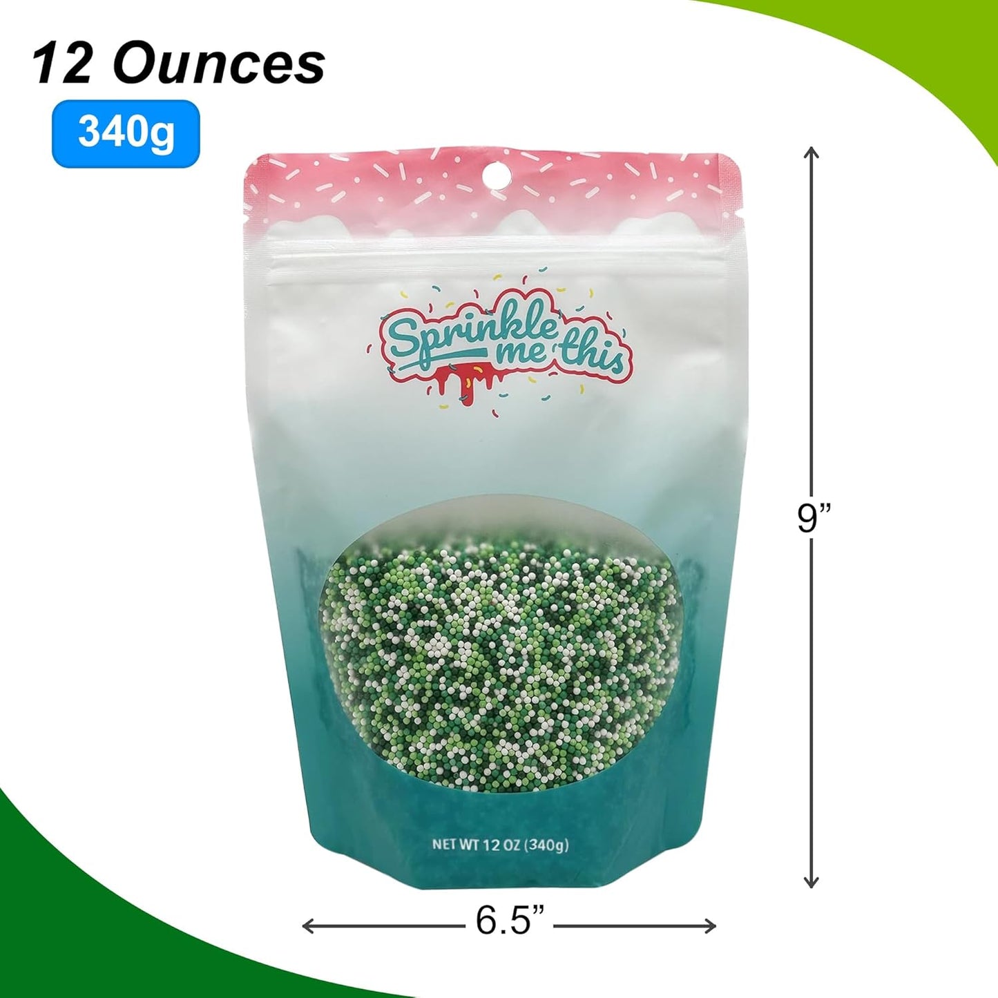 Sprinkle Me This – St. Paddy’s Pearls – Lucky Green, Lime & White Sugar Sprinkles (8 & 12 oz Bags)
