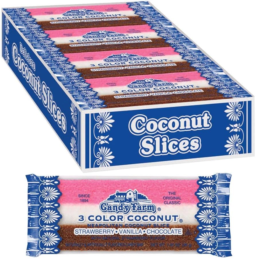Neapolitan Old Fashioned Coconut Slices – Nostalgic Candy – Available in 1 Pack, 6 Pack, or 24 Pack