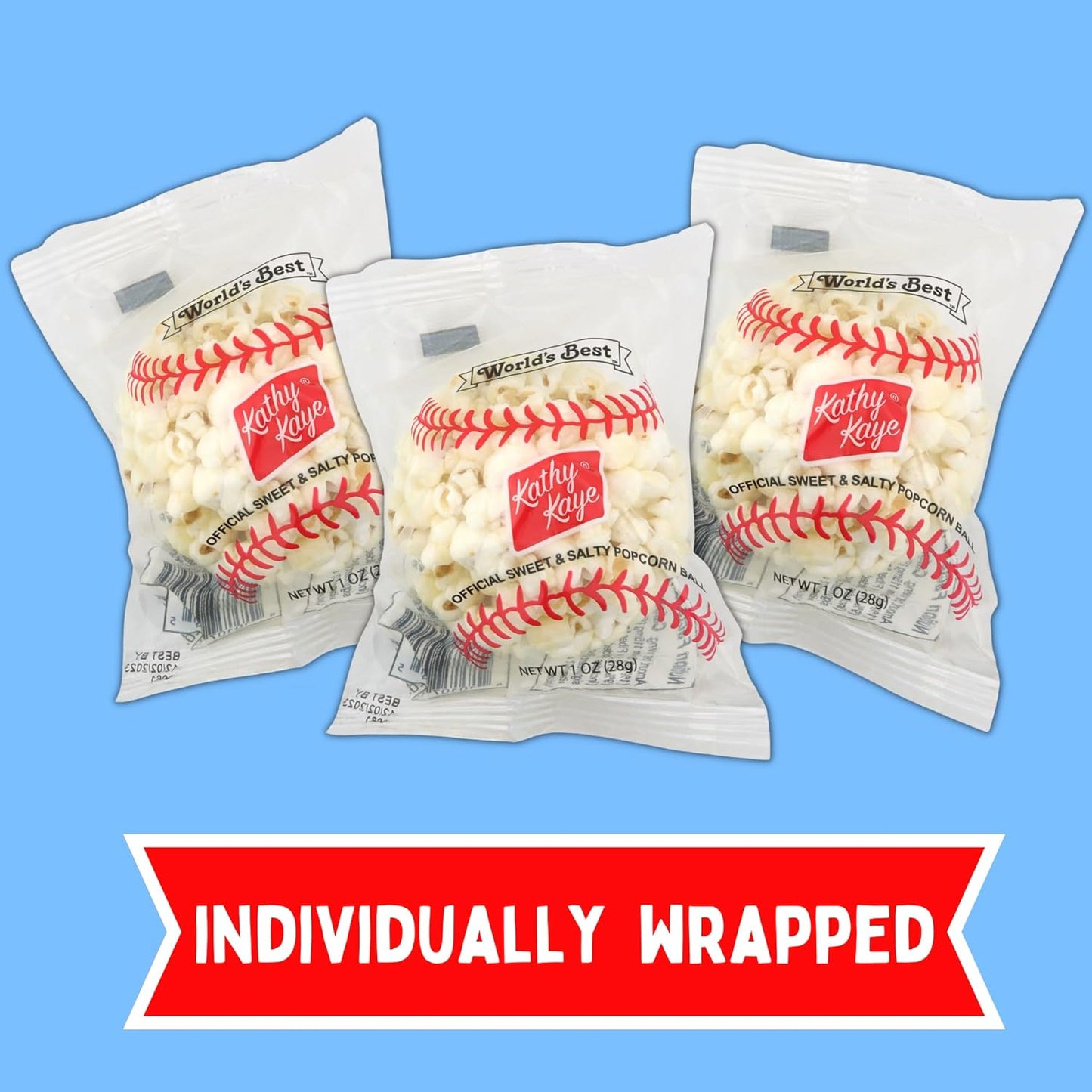 Kathy Kaye Popcorn Balls – Individually Wrapped Popcorn Treats - 8 Count Bag or 18 Count Box
