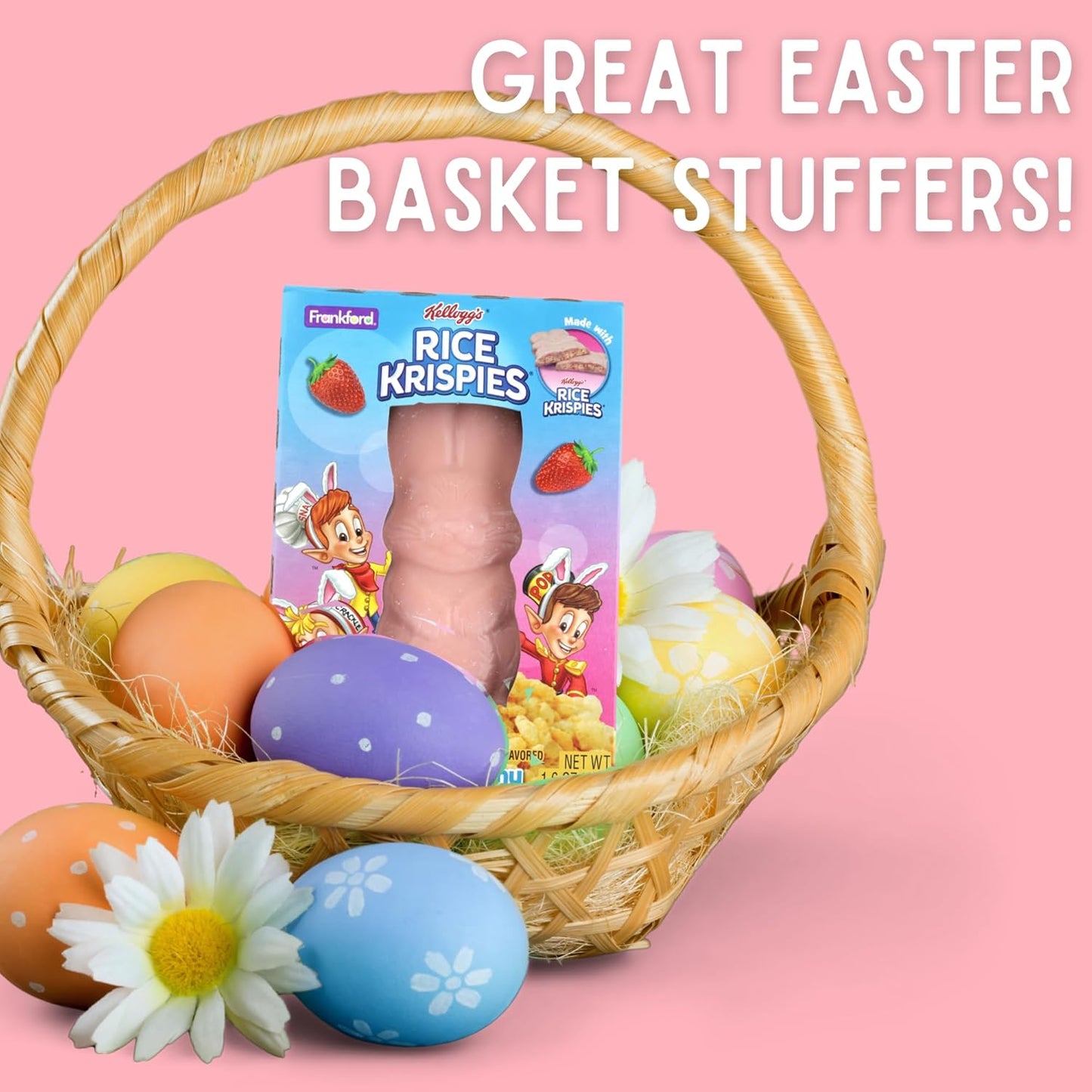 Frankford Rice Krispies Candy Bunny 1.6 oz – Crunchy Easter Treat in Strawberry or Milk Chocolate ‘N Cereal