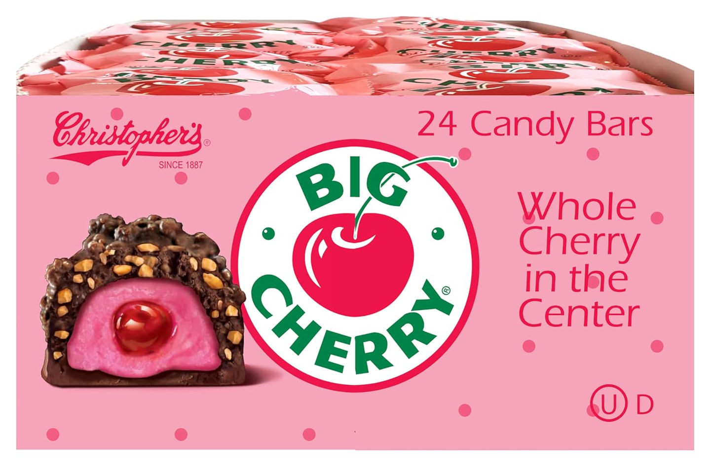 Christopher’s Big Cherry Candy Bar (1.75 oz) – Available in 1 Pack, 6 Pack, 24 Pack – Whole Cherry in Chocolate with Roasted Peanuts & Creamy Center