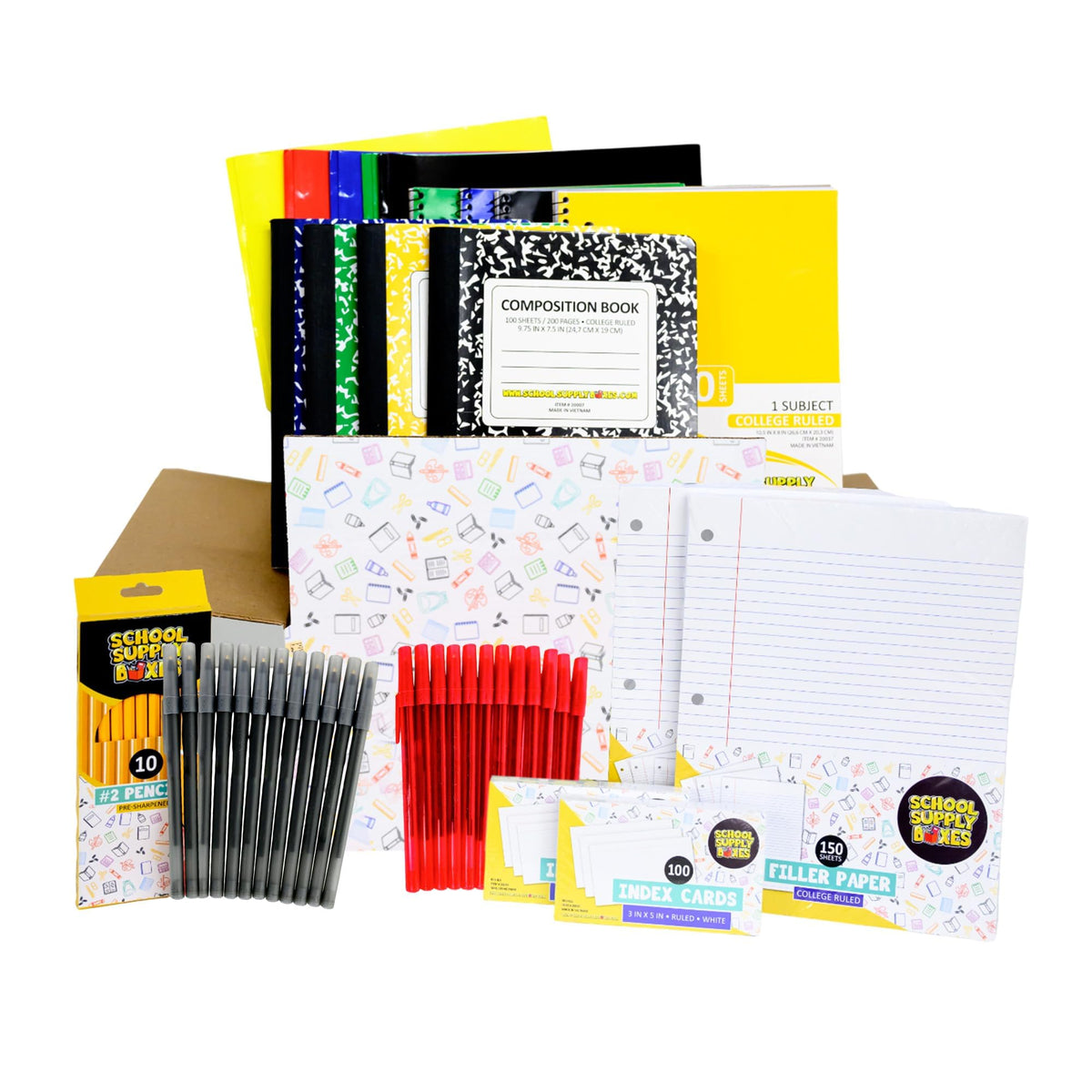 School Supply Boxes | High School Writing Bundle (72 Piece) | House Brand Edition | Available in a Box (1 Unit), a Case (2 Units), and a Pallet (112 Units)
