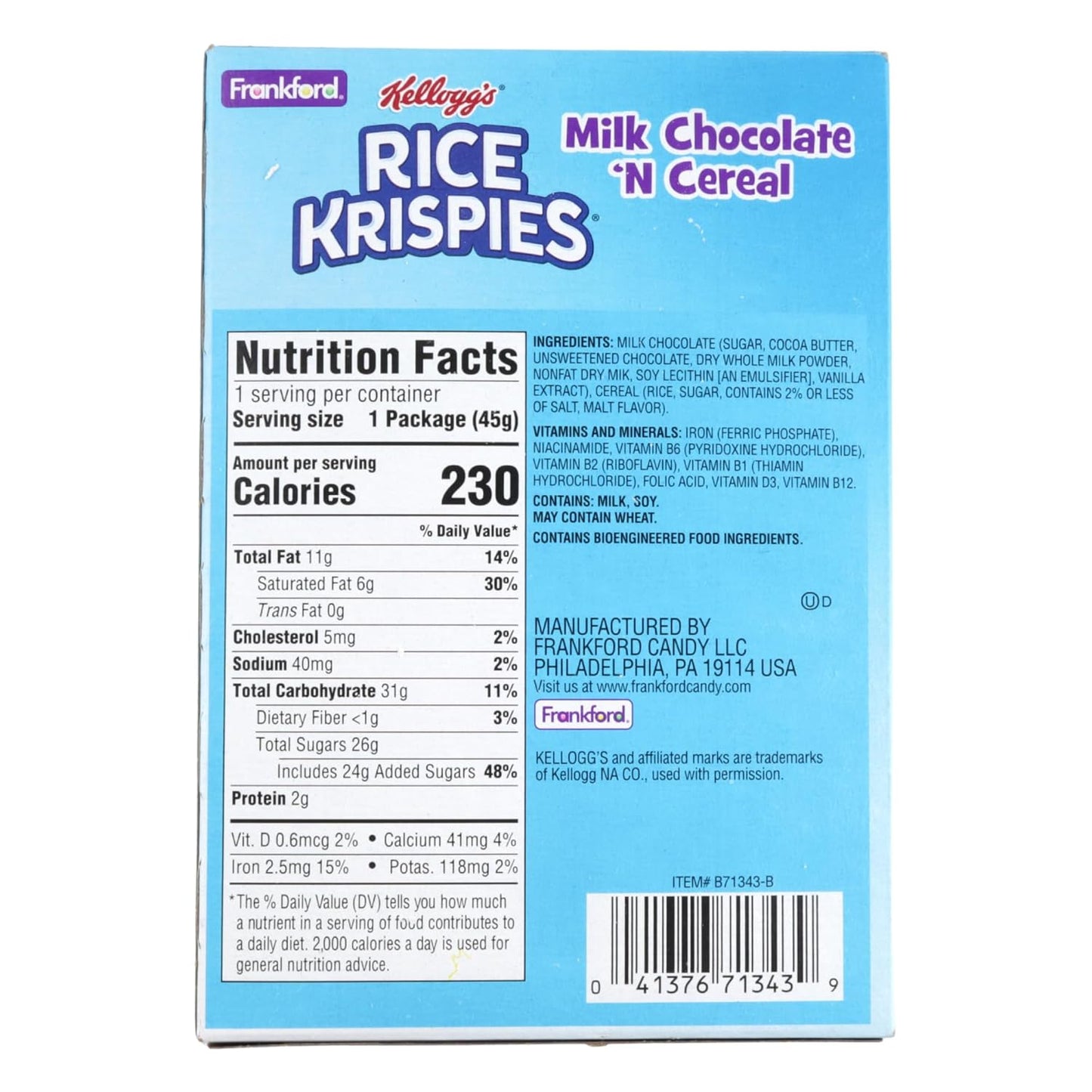 Frankford Rice Krispies Candy Bunny 1.6 oz – Crunchy Easter Treat in Strawberry or Milk Chocolate ‘N Cereal