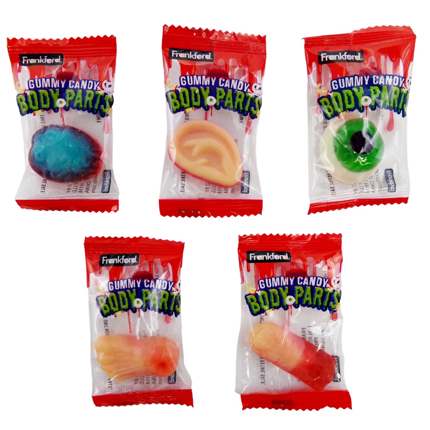 Frankford Halloween Gummy Candy Body Parts (50 Count) – Assortment of 5 Creepy Shapes