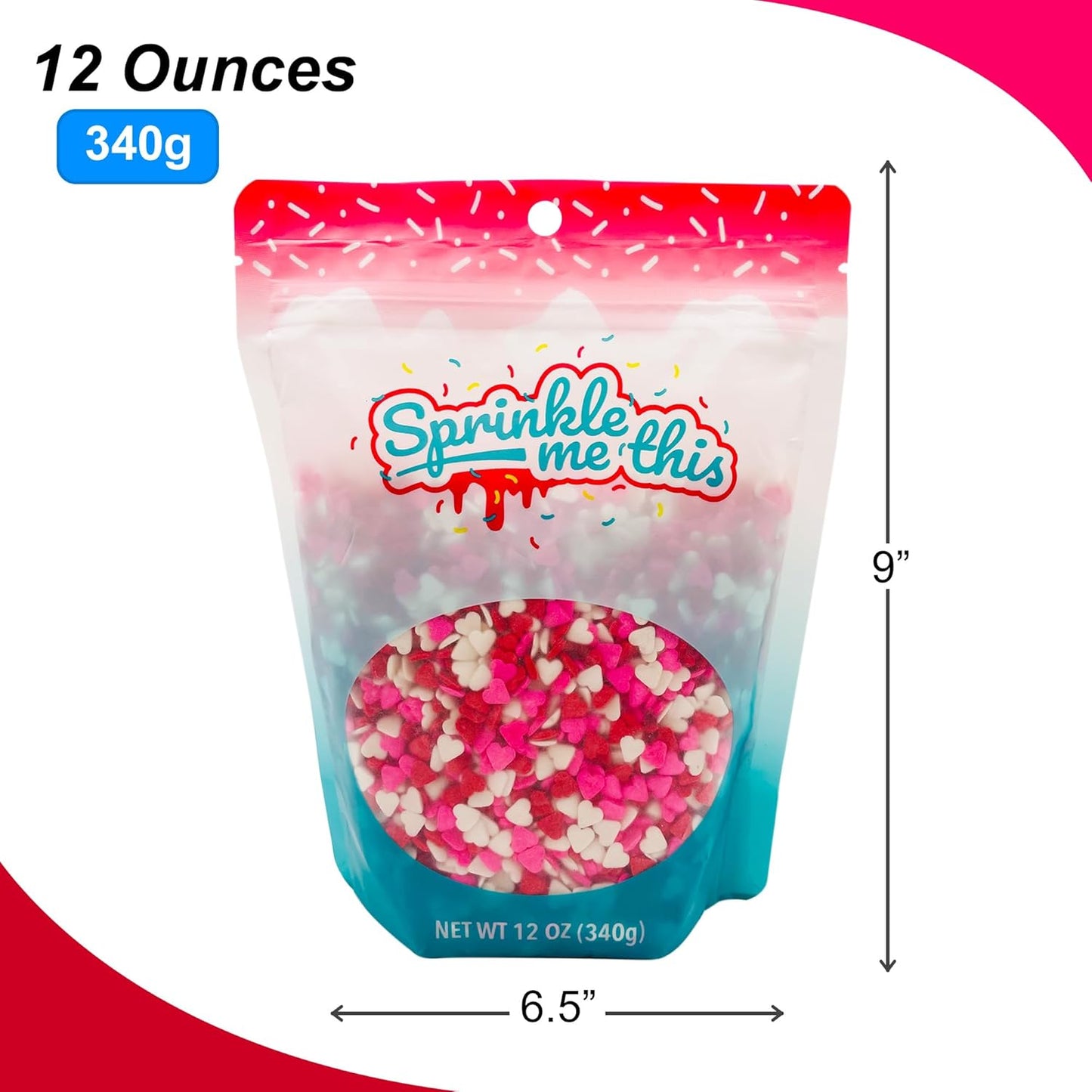 Sprinkle Me This – Say It From the Heart – Pink, White & Red Heart Sprinkles – 4, 8, 12 oz – Valentine’s Baking & Dessert Decorating