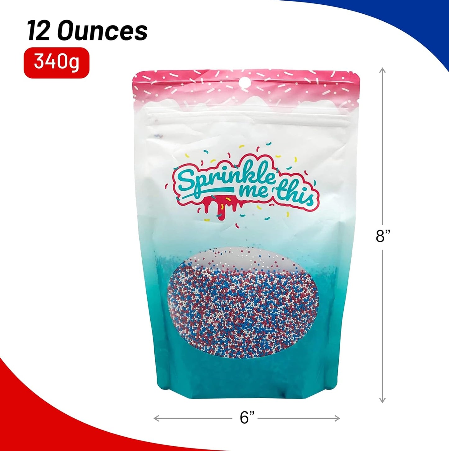 Sprinkle Me This – 4th of July Nonpareils – Patriotic Sprinkles – Red, White & Blue – 4, 8 & 12 oz for Baking & Decorating