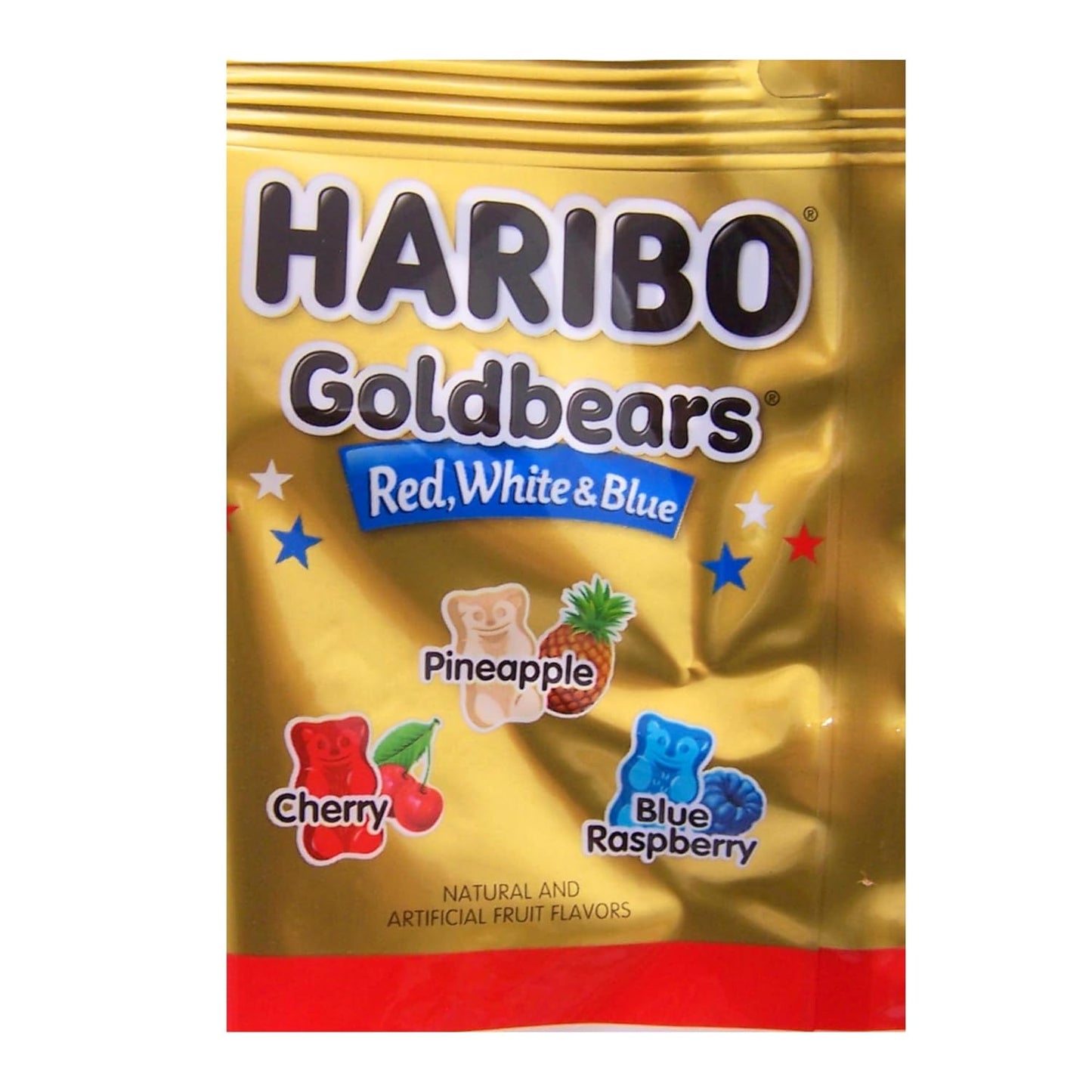 HARIBO Goldbears Red, White & Blue Gummy Candy 4 oz Bags | Cherry, Pineapple & Blue Raspberry | 1, 3, 6 & 12 Pack Options