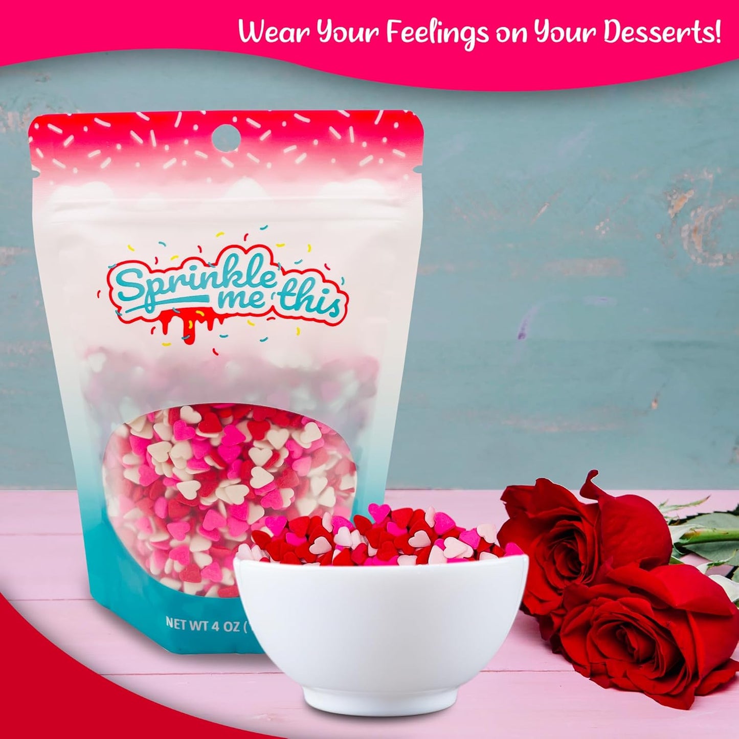 Sprinkle Me This – Say It From the Heart – Pink, White & Red Heart Sprinkles – 4, 8, 12 oz – Valentine’s Baking & Dessert Decorating