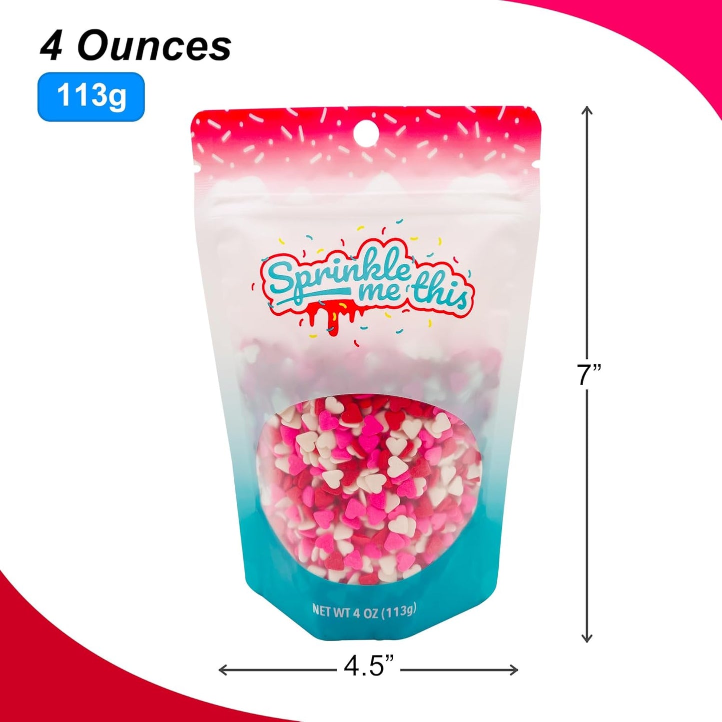 Sprinkle Me This – Say It From the Heart – Pink, White & Red Heart Sprinkles – 4, 8, 12 oz – Valentine’s Baking & Dessert Decorating