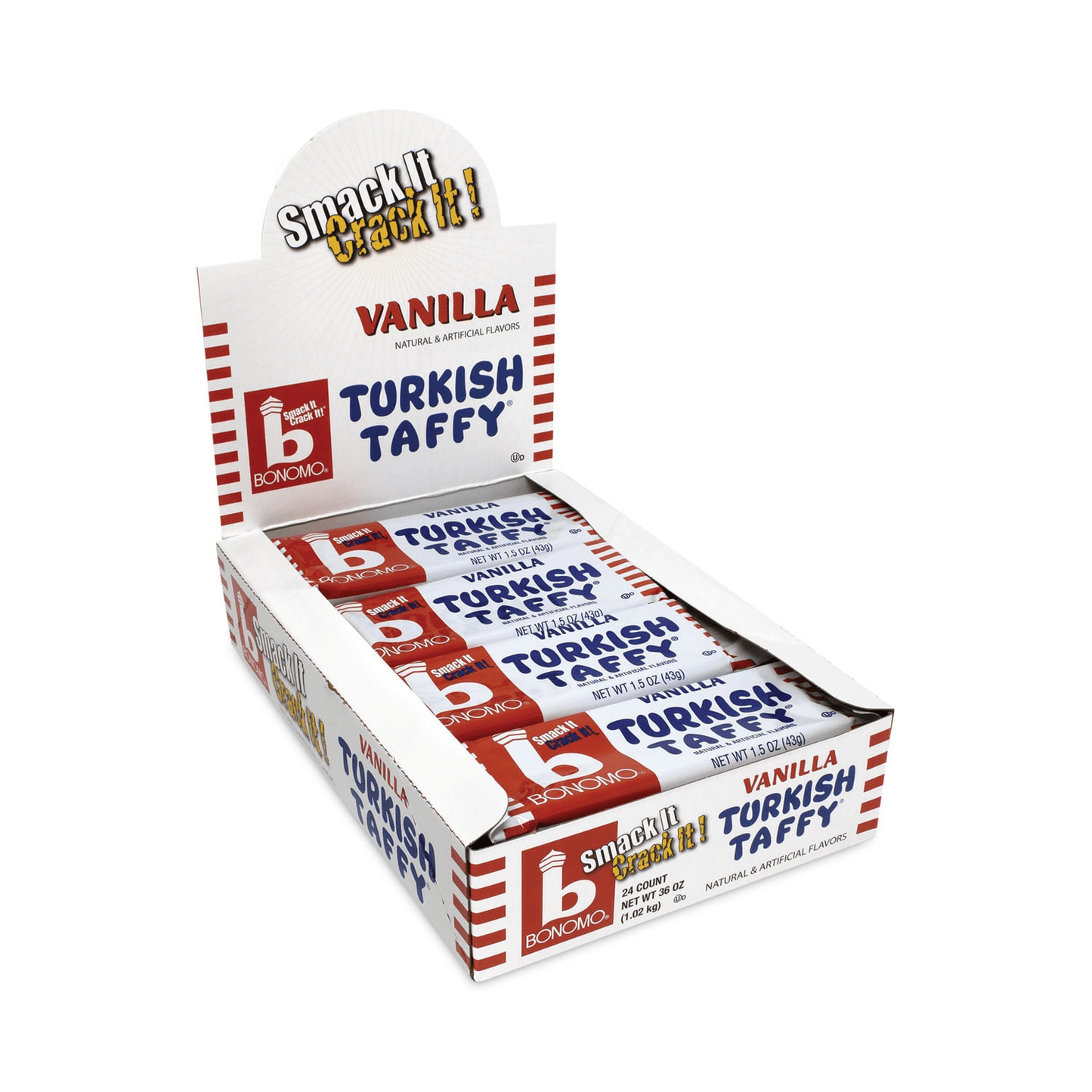 Bonomo Turkish Taffy Bars 1.5 oz – Nostalgic Chewy Candy in Vanilla, Chocolate, Strawberry & Banana, Single, Multi-Pack & 4-Pack Variety