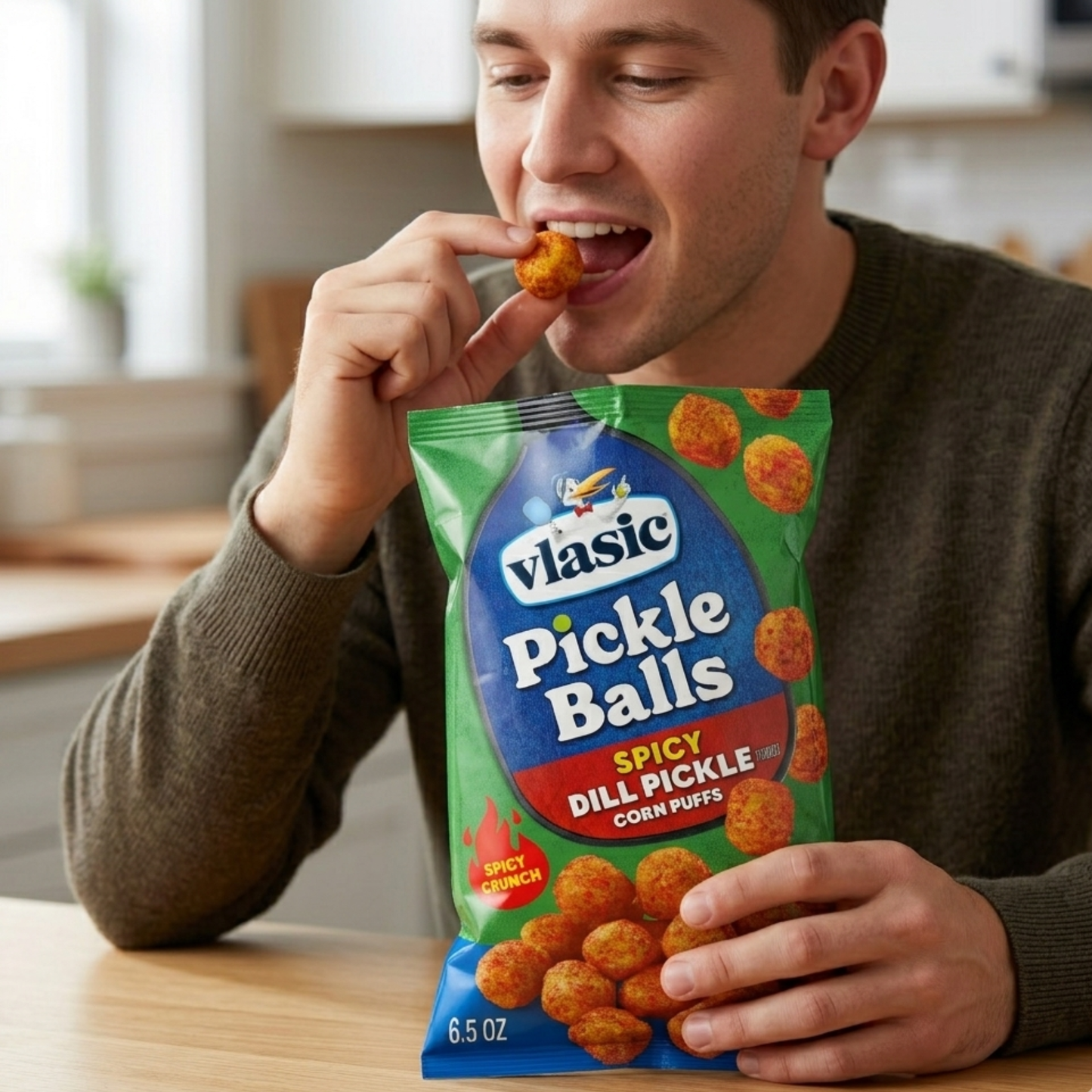 Vlasic Pickle Balls Corn Puffs | Dill Pickle or Spicy Dill Flavored Corn Puffs, 6.5 oz Bags | Available in 1 Pack, 2 Pack Combo, 3 Pack, 6 Pack & 12 Pack