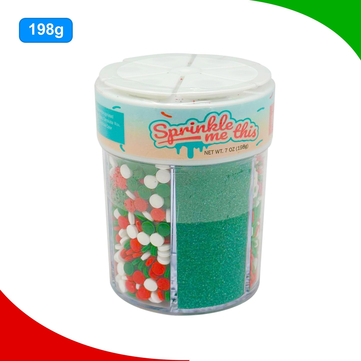 Sprinkle Me This – Happy Holly Days – 6 Cell Holiday Sprinkle Set (Jimmies, Confetti, Sugar Dust & Nonpareils)