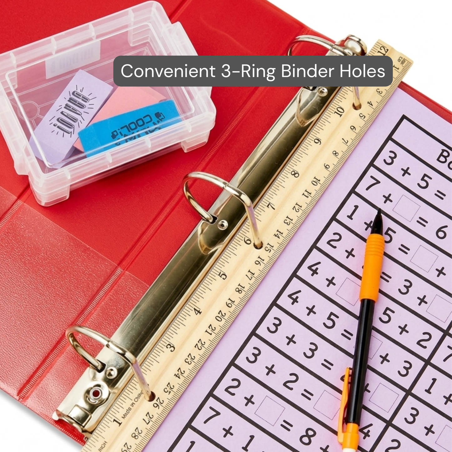 School Supply Boxes | 12" Wooden Ruler with 3-Ring Binder Holes | Available in 10 Pack, 20 Pack, 50 Pack, & 250 Pack | Durable Classroom and Office Supplies