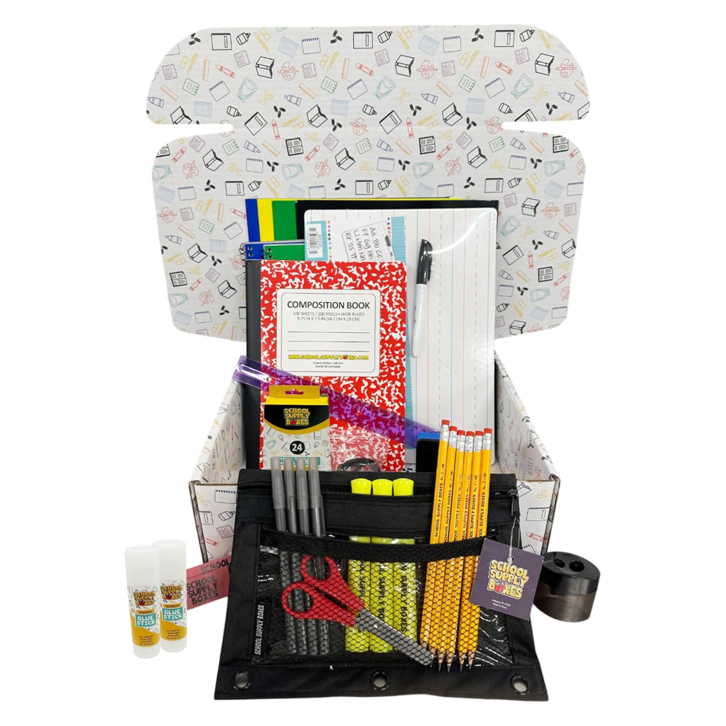 School Supply Boxes | Lapboard Bundle - Available in 1 Box, 1 Case (4 Units), or 1 Pallet (180 Units) | Back to School Essentials Kit for Students & Teachers | Includes Dry Erase Lapboard, Marker, Notebooks, Pencils, & More