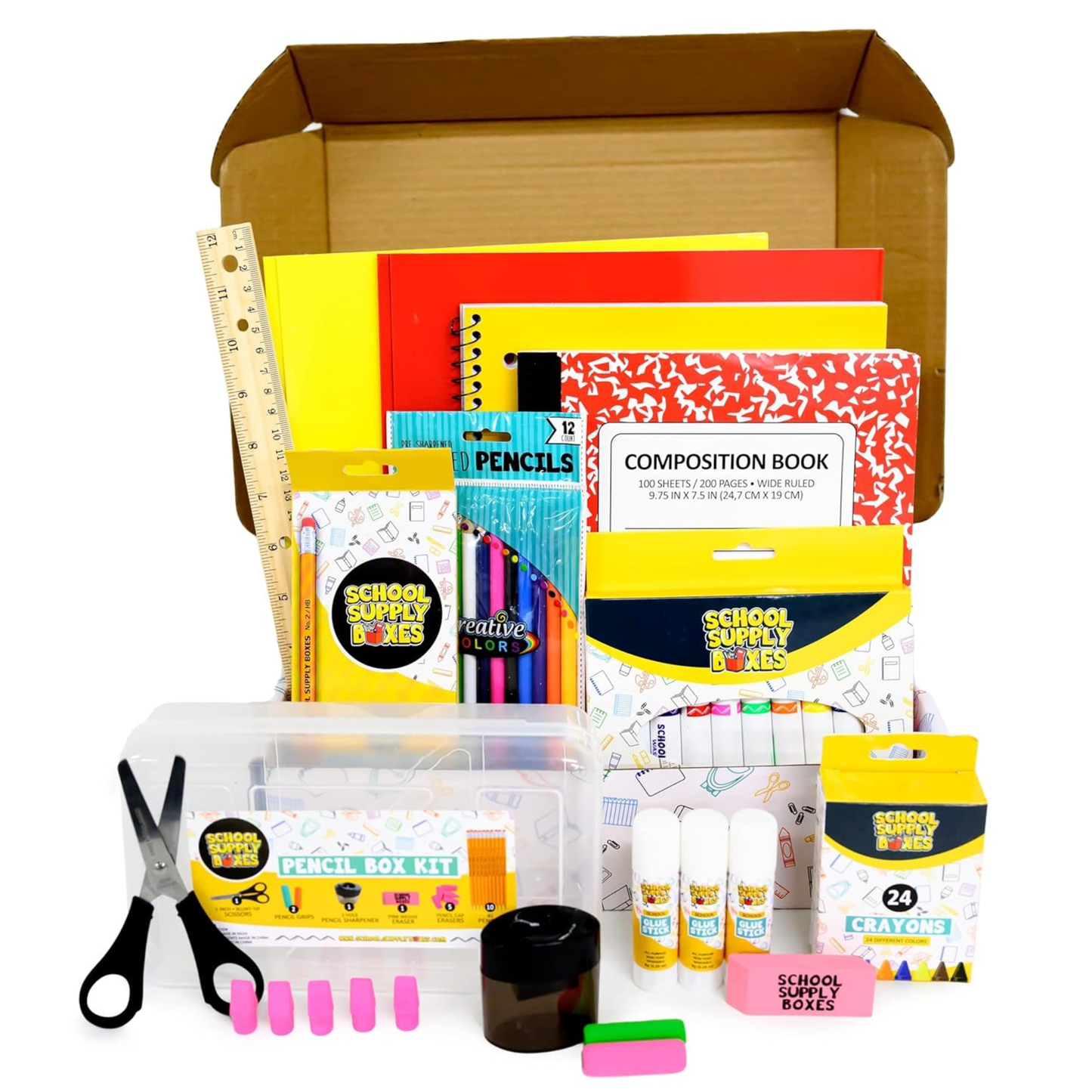 School Supply Boxes | Grades K–5 Back to School Kit (94 Piece) | House Brand Edition | Available in a Box (1 Unit), a Case (4 Units), and a Pallet (180 Units)