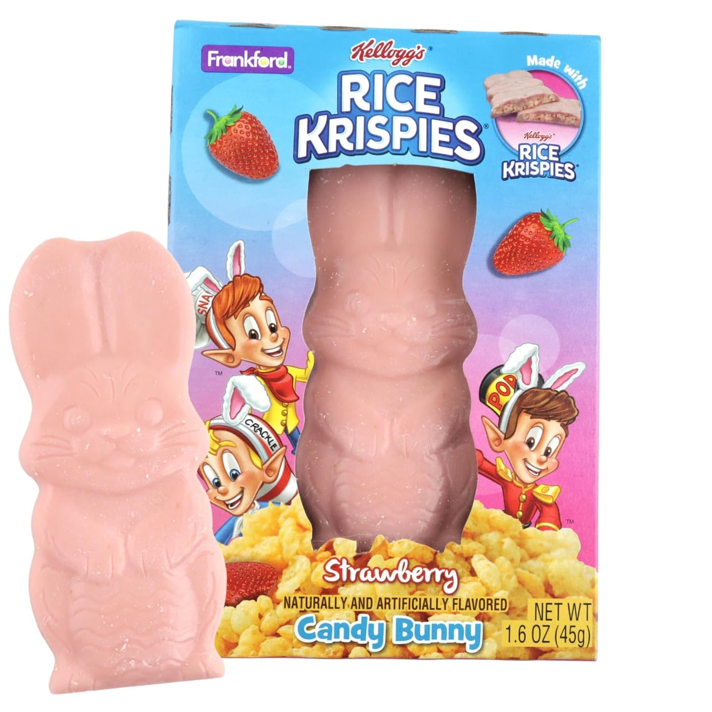 Frankford Rice Krispies Candy Bunny 1.6 oz – Crunchy Easter Treat in Strawberry or Milk Chocolate ‘N Cereal