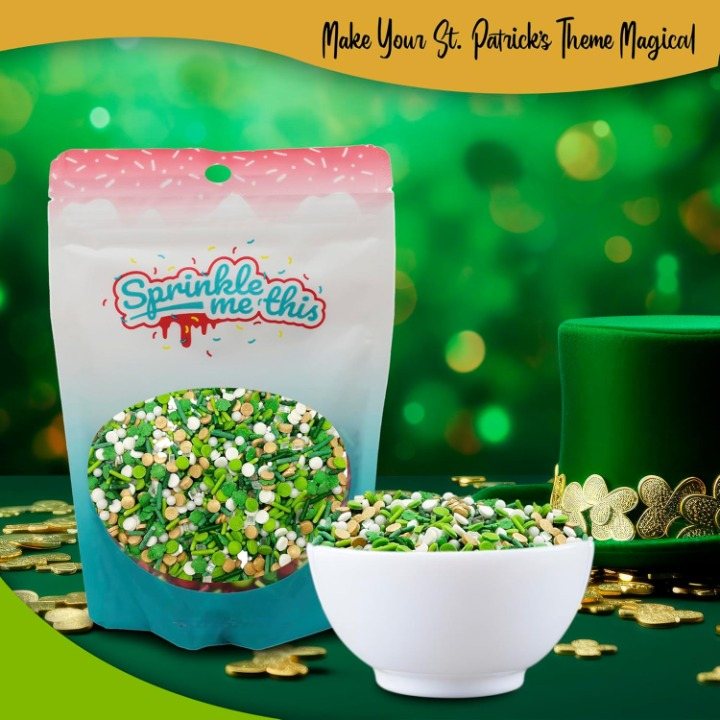 Sprinkle Me This –  Emerald Isle Blend – St. Patrick’s Day Sprinkles – Clover, Jimmies, Confetti & Pearls – 8 & 12 oz for Baking & Decorating