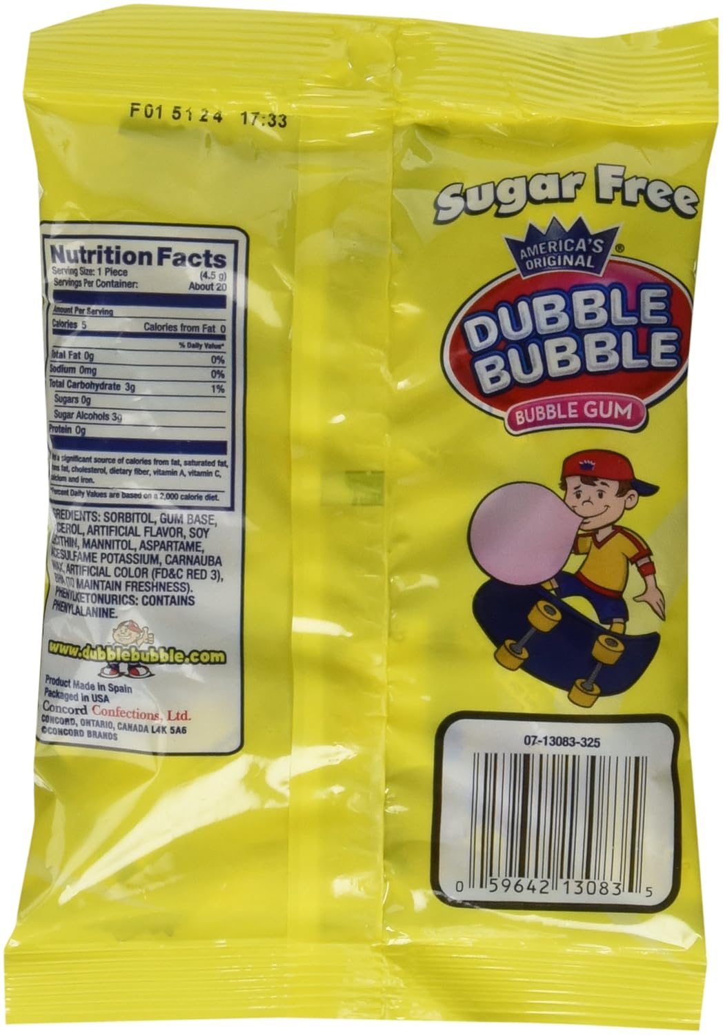 Dubble Bubble Sugar Free Bubble Gum – Classic Pink Twist Wrapped Bubble Gum – 3.25 oz Bags – Available in 1 Pack, 3 Pack, or 12 Pack