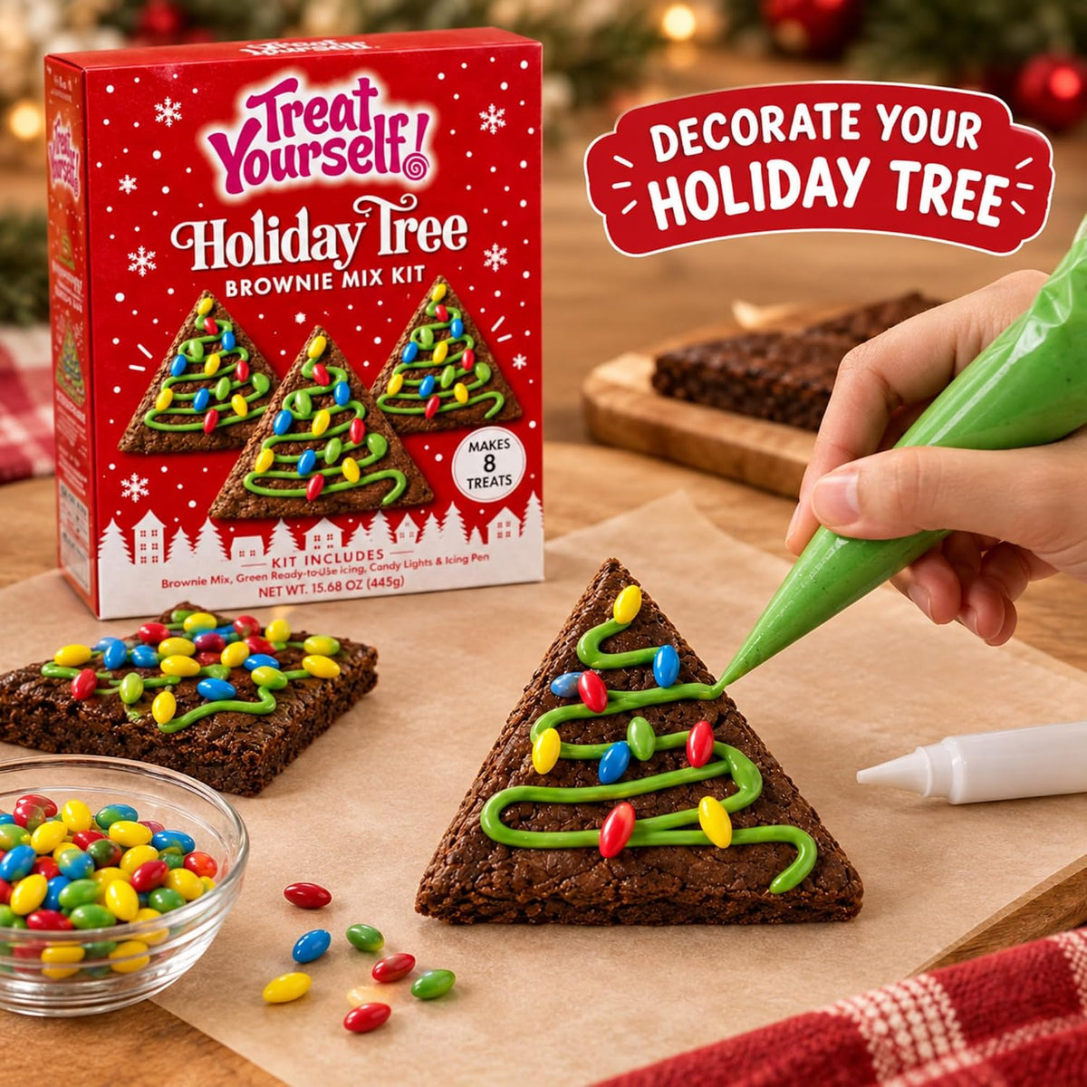 Treat Yourself! | Holiday Tree Brownie Mix Kit (Multiple Pack Sizes) | Christmas Baking & Decorating Activity for Kids, Families, Parties & Gifts