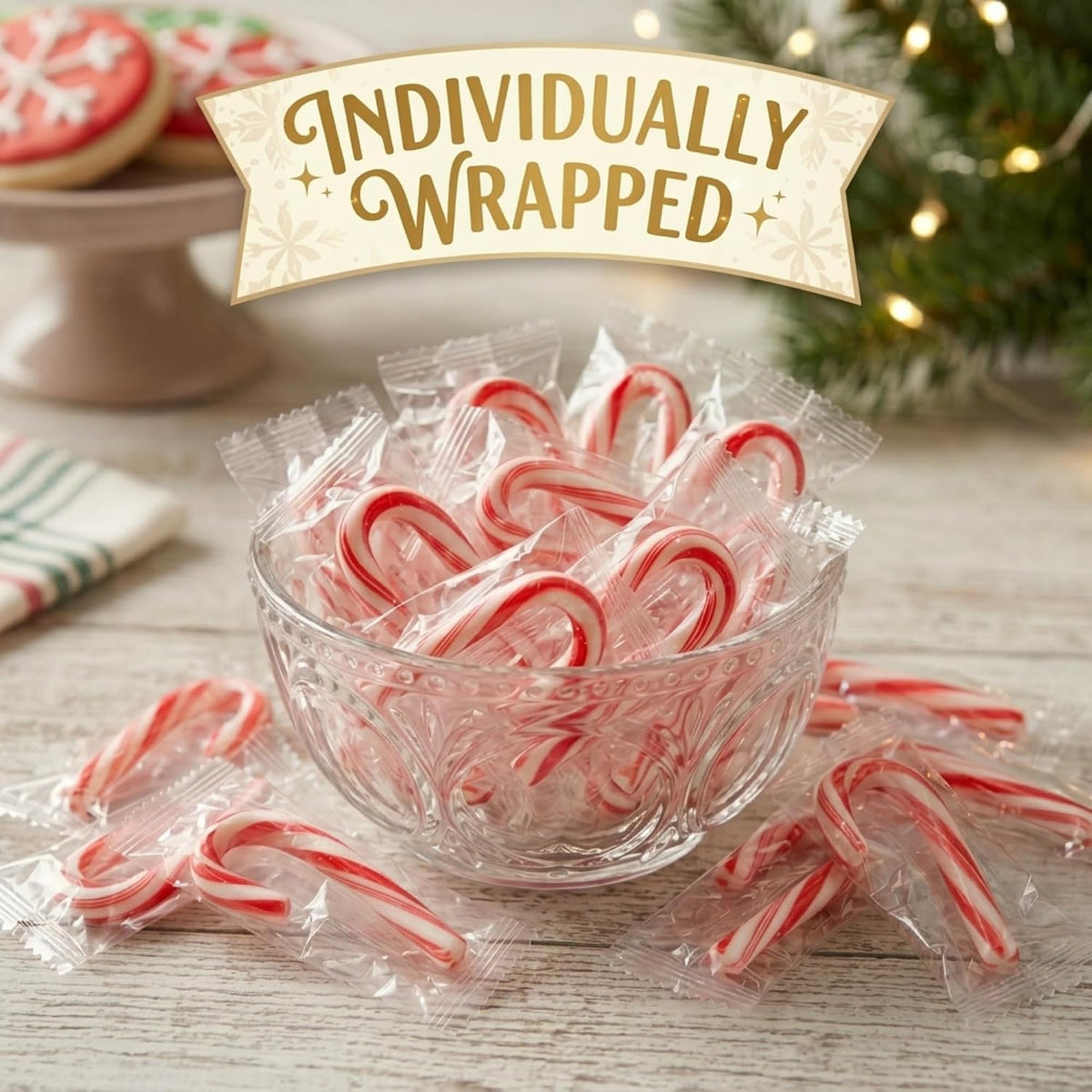 Treat Yourself! | Mini Wrapped Candy Canes | Multiple Pack Sizes | Individually Wrapped Peppermint Candy Canes for Parties, Candy Bowls, & Desserts