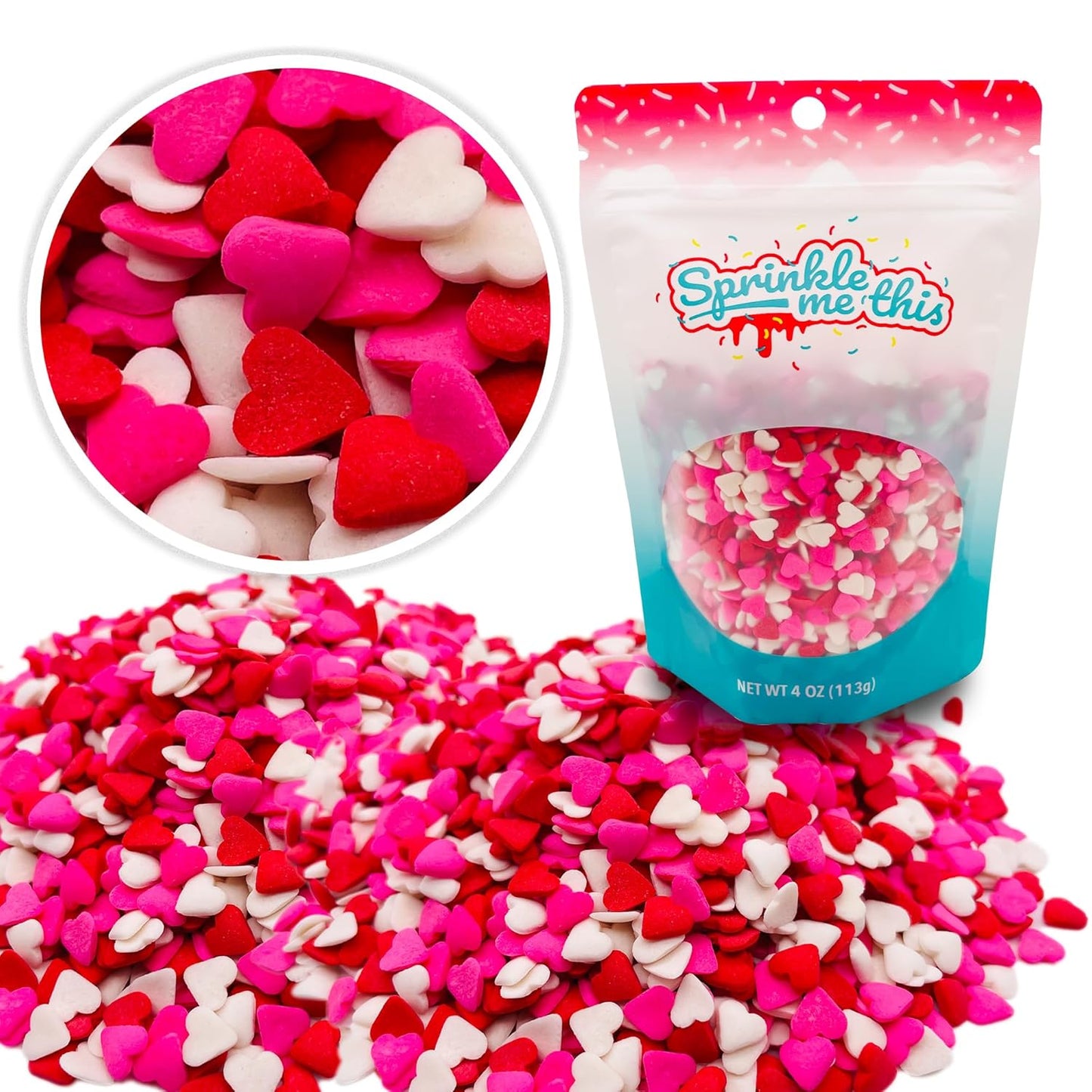 Sprinkle Me This – Say It From the Heart – Pink, White & Red Heart Sprinkles – 4, 8, 12 oz – Valentine’s Baking & Dessert Decorating