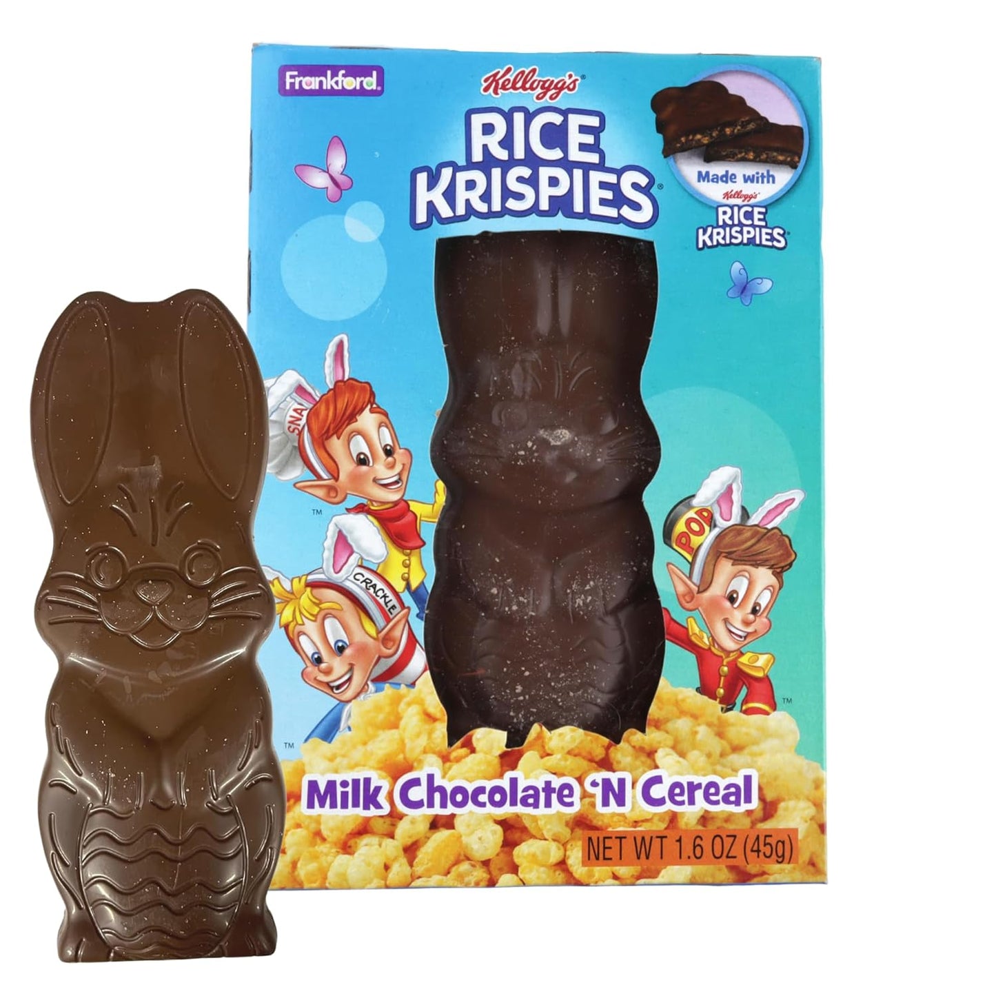 Frankford Rice Krispies Candy Bunny 1.6 oz – Crunchy Easter Treat in Strawberry or Milk Chocolate ‘N Cereal