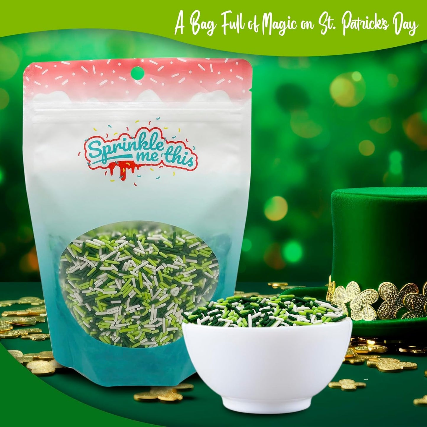Sprinkle Me This – Lucky Jimmy Blend – St. Patrick’s Day Jimmies in Green, Lime & White (8 & 12 oz Bags)