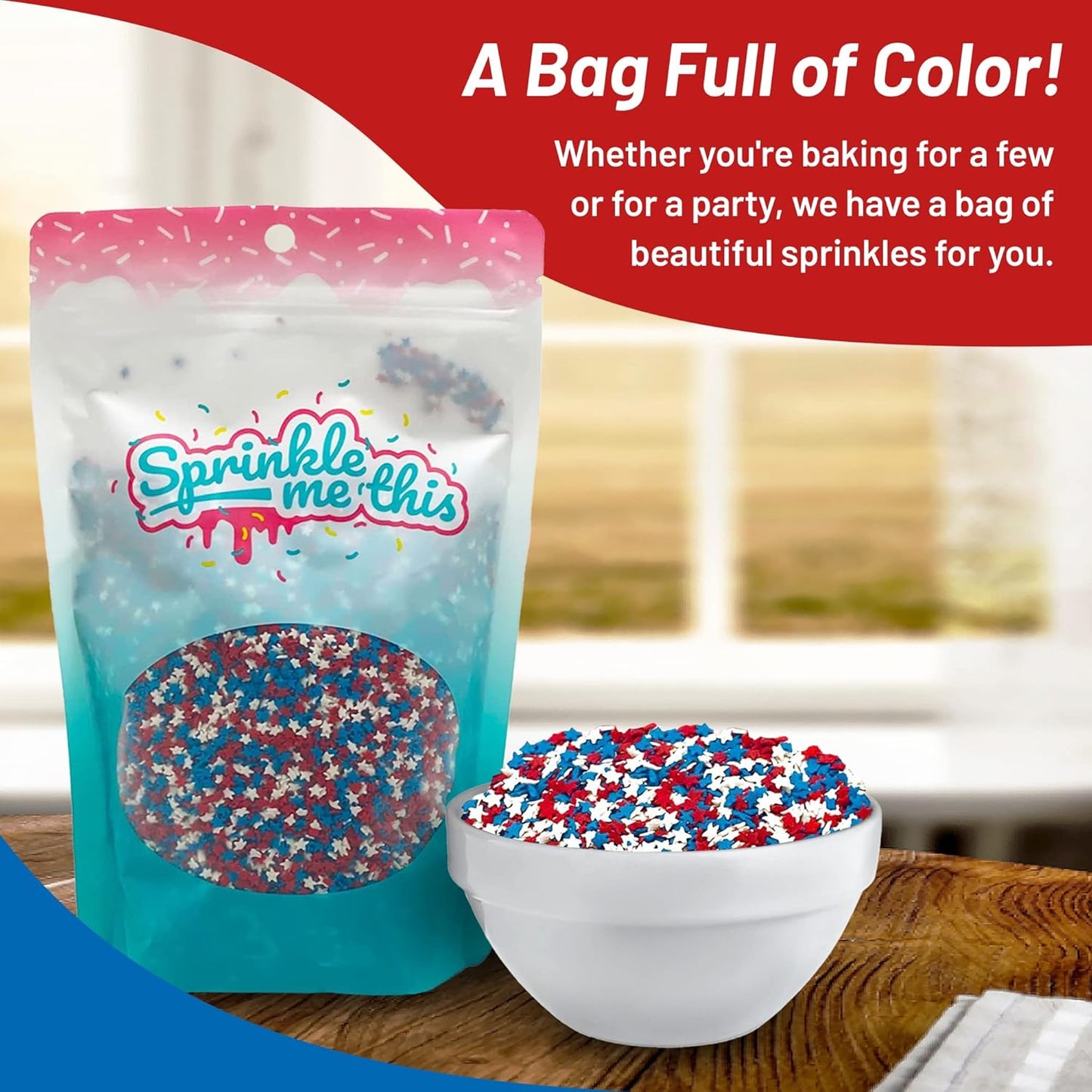 Sprinkle Me This - Patriotic 4th of July Small Stars - 4, 8 & 12 oz Bags – Red, White & Blue Edible Sprinkles