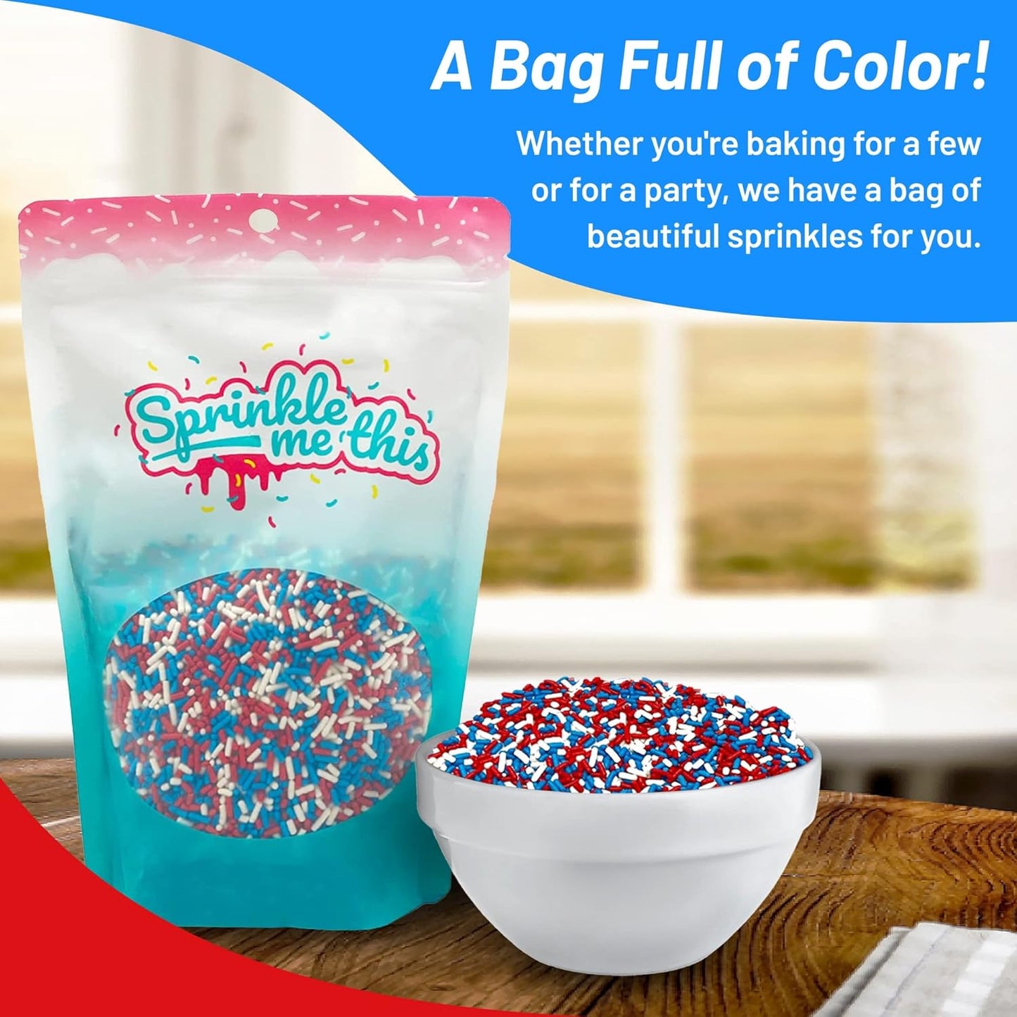 Sprinkle Me This – Patriotic All American Decorettes Sprinkles – 4, 8, 12 oz – Red, White & Blue for Baking & Decorating