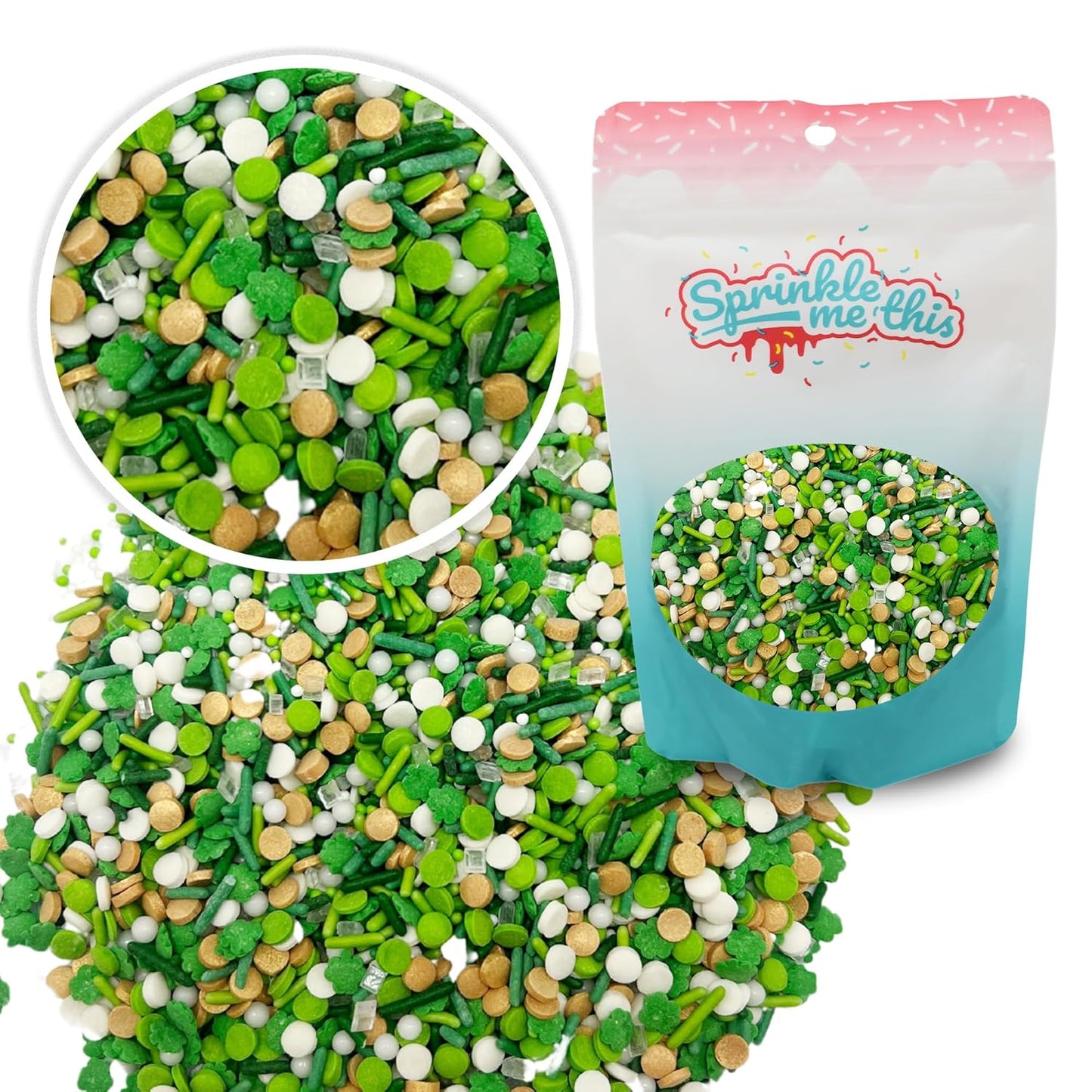 Sprinkle Me This –  Emerald Isle Blend – St. Patrick’s Day Sprinkles – Clover, Jimmies, Confetti & Pearls – 8 & 12 oz for Baking & Decorating