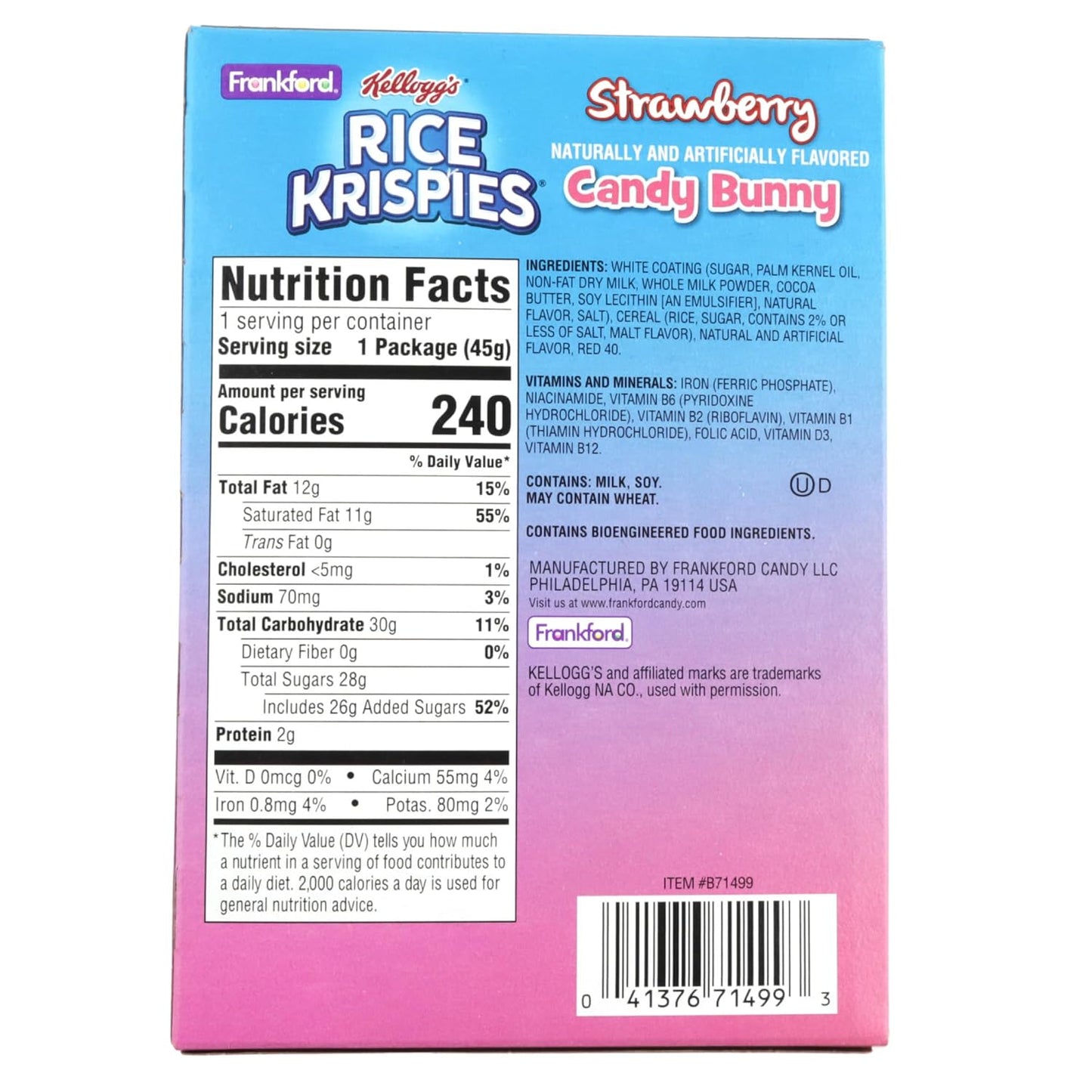 Frankford Rice Krispies Candy Bunny 1.6 oz – Crunchy Easter Treat in Strawberry or Milk Chocolate ‘N Cereal