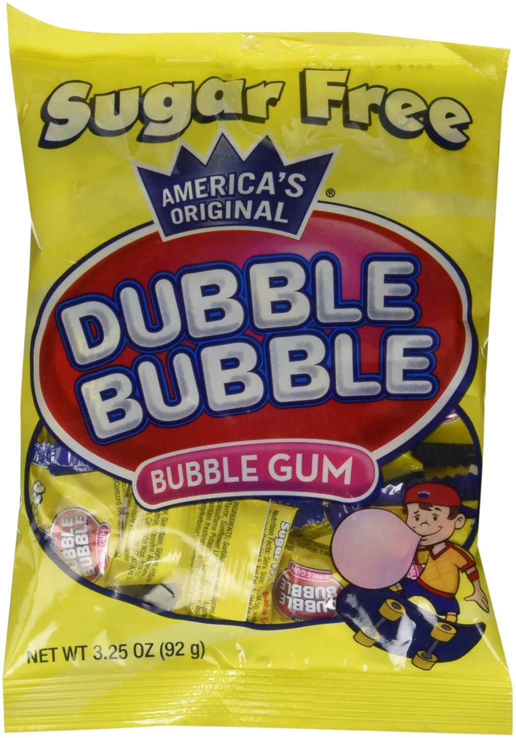 Dubble Bubble Sugar Free Bubble Gum – Classic Pink Twist Wrapped Bubble Gum – 3.25 oz Bags – Available in 1 Pack, 3 Pack, or 12 Pack