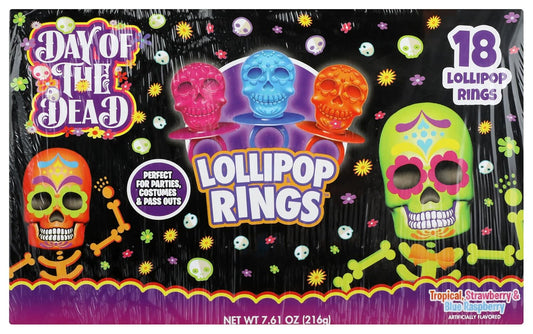 Skull-Shaped Lollipop Rings by Flix Candy – 7.61 oz Box (18 Count)