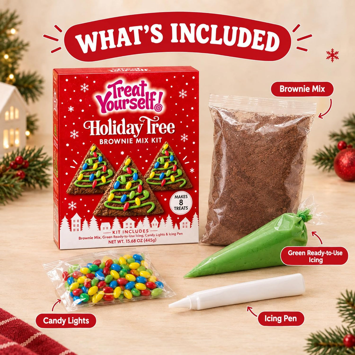 Treat Yourself! | Holiday Tree Brownie Mix Kit (Multiple Pack Sizes) | Christmas Baking & Decorating Activity for Kids, Families, Parties & Gifts