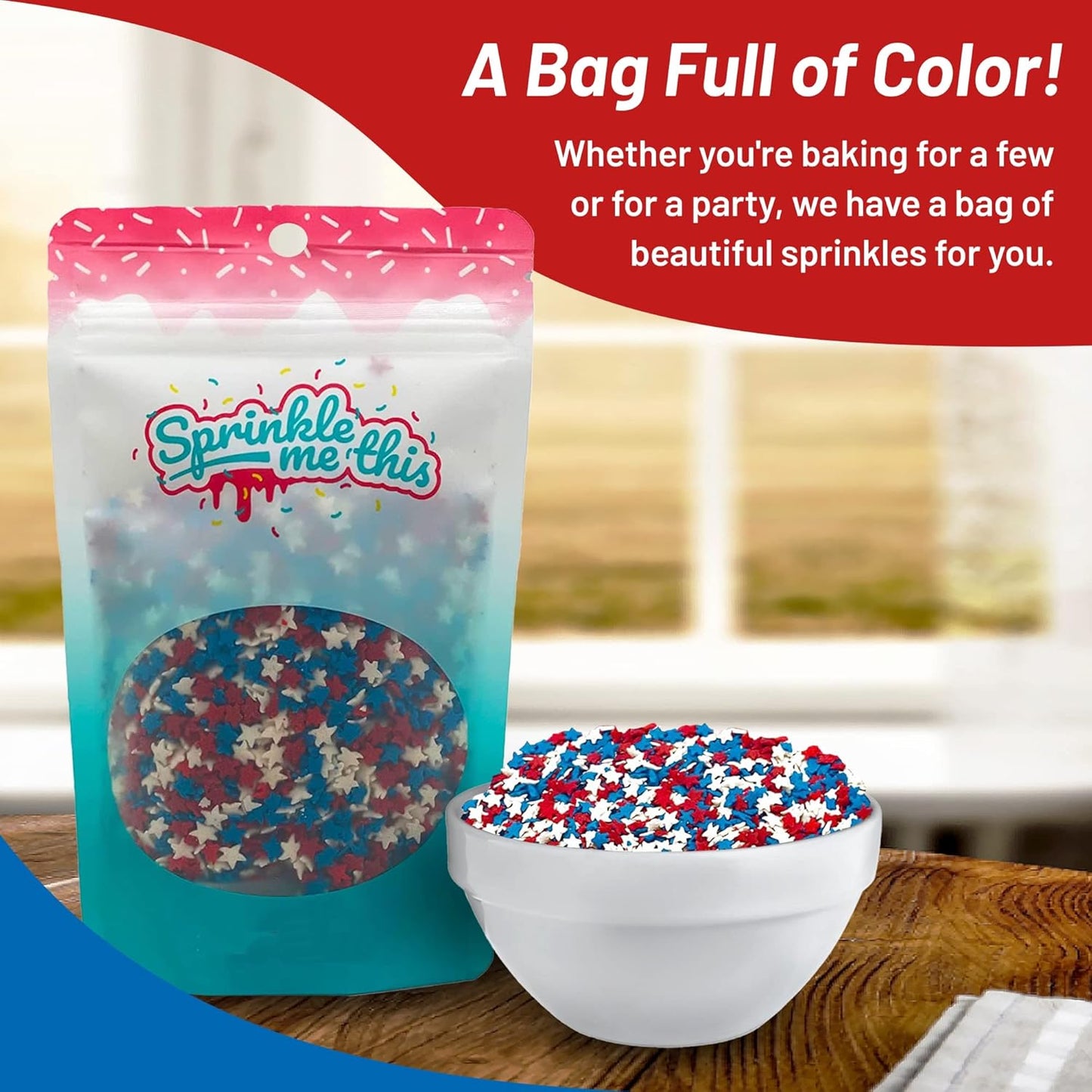 Sprinkle Me This – Patriotic 4th of July Large Star Sprinkles – Red, White & Blue – 4, 8 & 12 oz