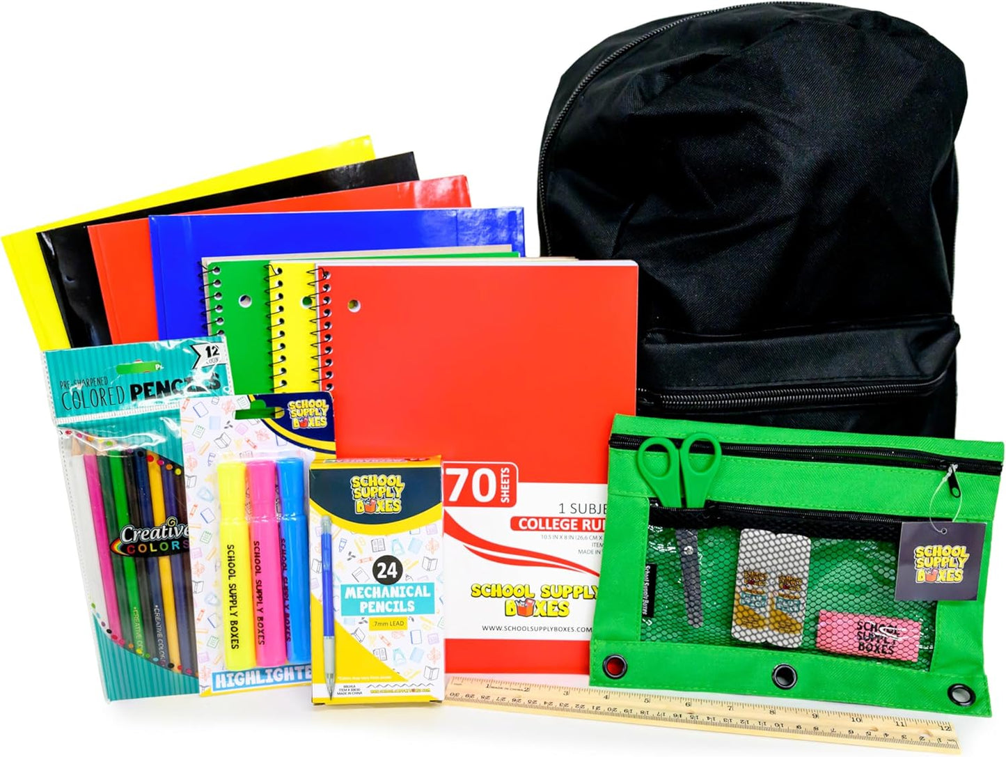 School Supply Boxes | 17" Clear & Black Backpack Bundle | Back to School Set for Middle School Students | 1 Backpack, Case (6), Pallet (180)