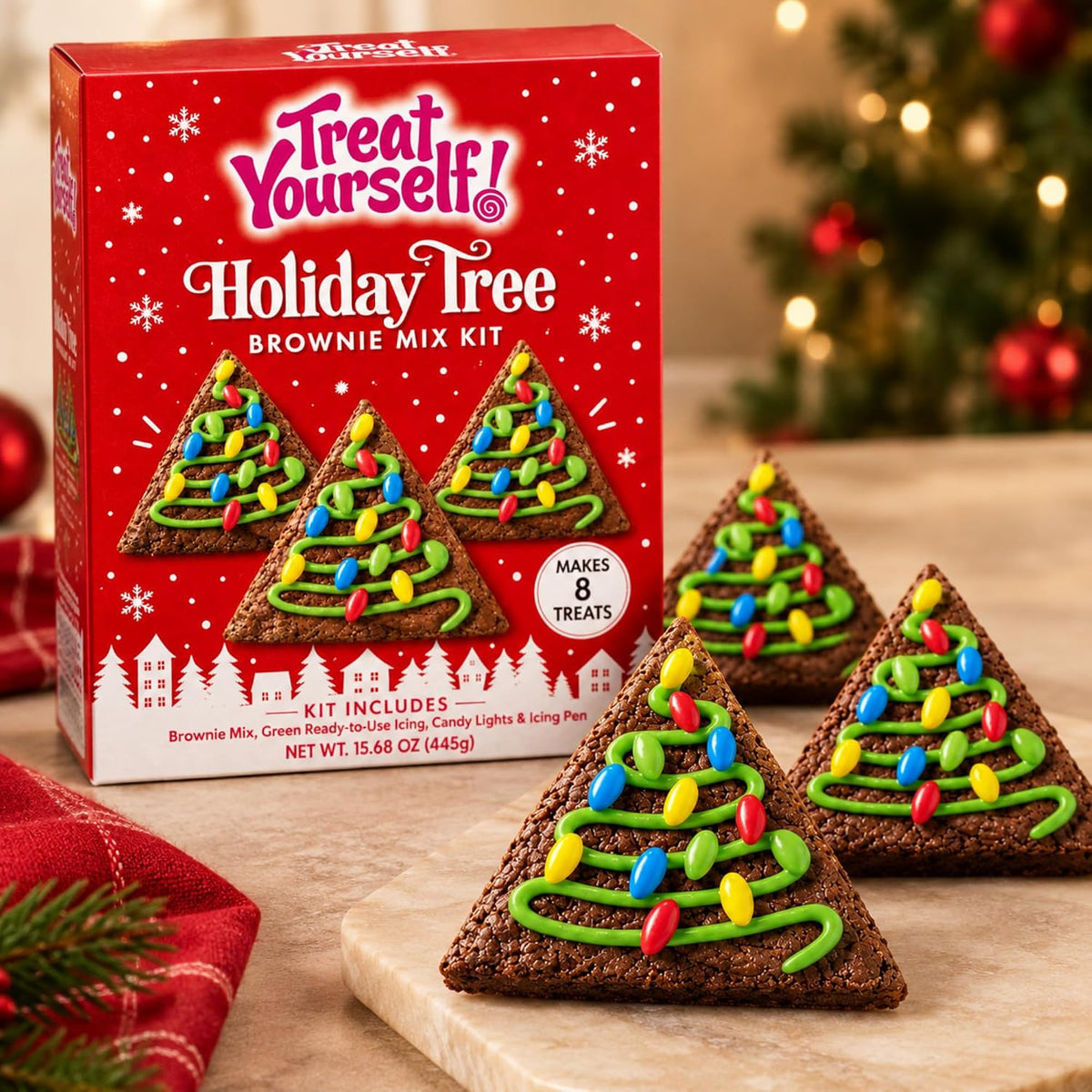 Treat Yourself! | Holiday Tree Brownie Mix Kit (Multiple Pack Sizes) | Christmas Baking & Decorating Activity for Kids, Families, Parties & Gifts