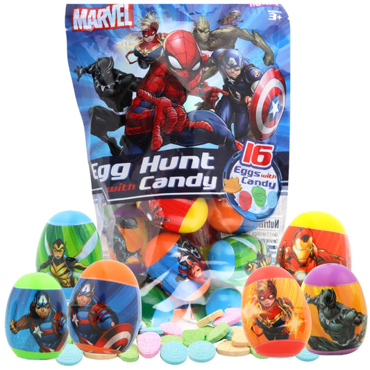 Frankford Marvel Egg Hunt with Candy – 16 Superhero Easter Eggs Prefilled with Assorted Candy (2.82 oz)