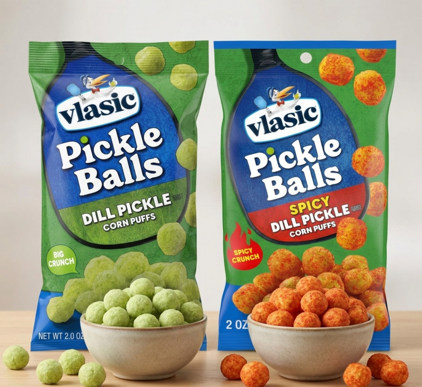 Vlasic Pickle Balls Corn Puffs | Dill Pickle or Spicy Dill Flavored Corn Puffs, 2 oz Bags | Available in 1 Pack, 2 Pack Combo, 3 Pack, 6 Pack & 12 Pack