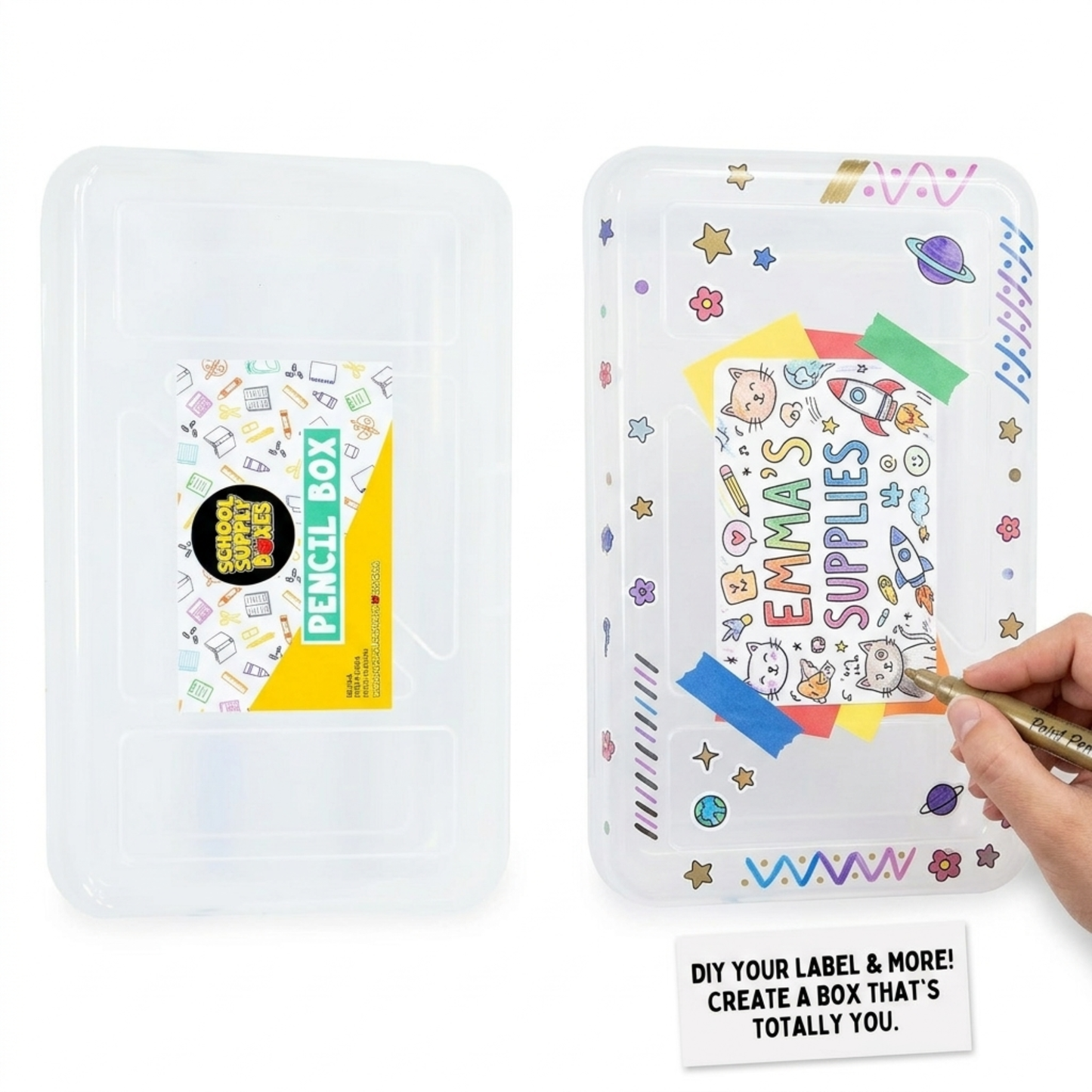 School Supply Boxes | Clear, Translucent Pencil Box | Available in 3 Pack, 6 Pack, 12 Pack, 24 Pack, & 48 Pack | Durable and Stackable Organizer for School Supplies & Office Products