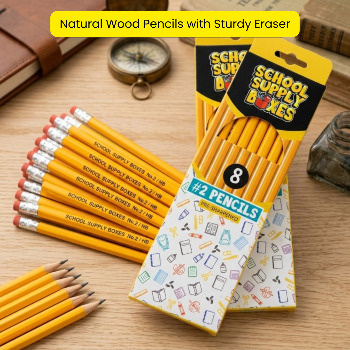 School Supply Boxes | (8 ct.) or (10 ct.) Wooden Pencil Pack  | Available in 1 Pack, 6 Pack, 12 Pack, 24 Pack, & 48 Pack | Pre-Sharpened No. 2 Wooden Pencils
