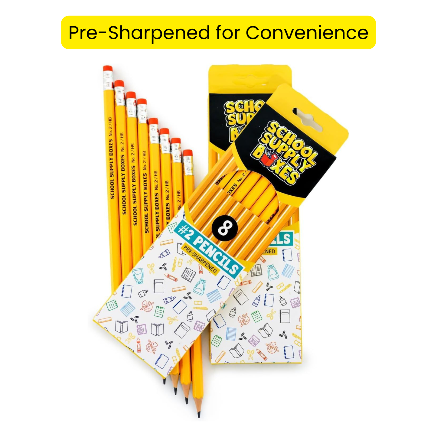School Supply Boxes | (8 ct.) or (10 ct.) Wooden Pencil Pack  | Available in 1 Pack, 6 Pack, 12 Pack, 24 Pack, & 48 Pack | Pre-Sharpened No. 2 Wooden Pencils