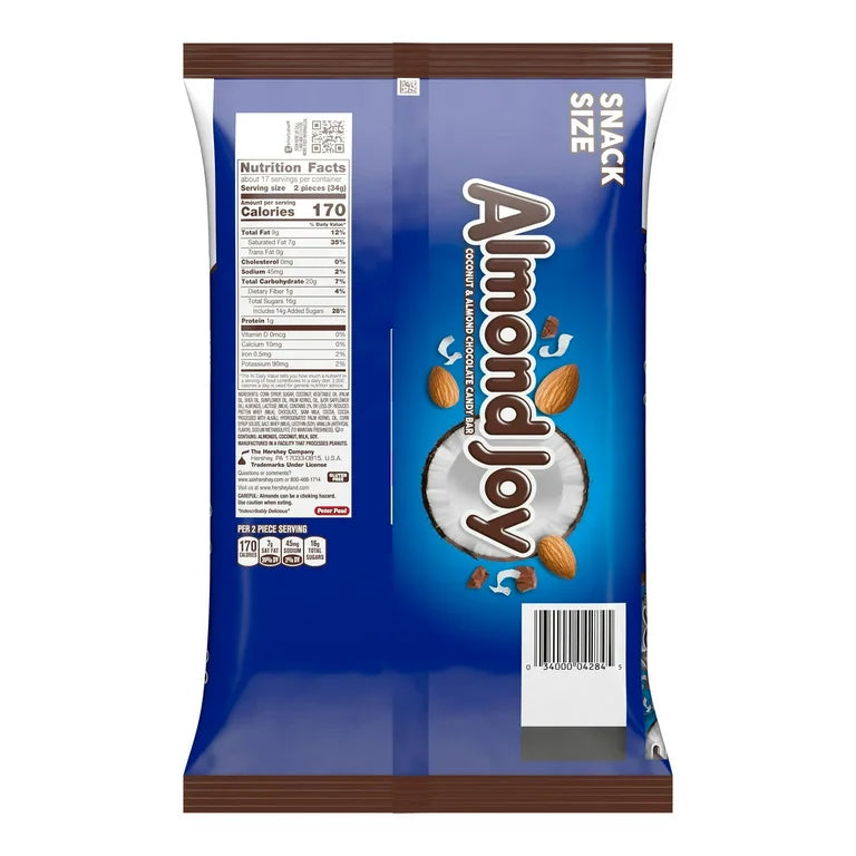 Almond Joy Snack Size Candy Bars – 20.1 oz Bag – Coconut, Almond, and Milk Chocolate Mini Bars – Shareable Holiday & Everyday Treats