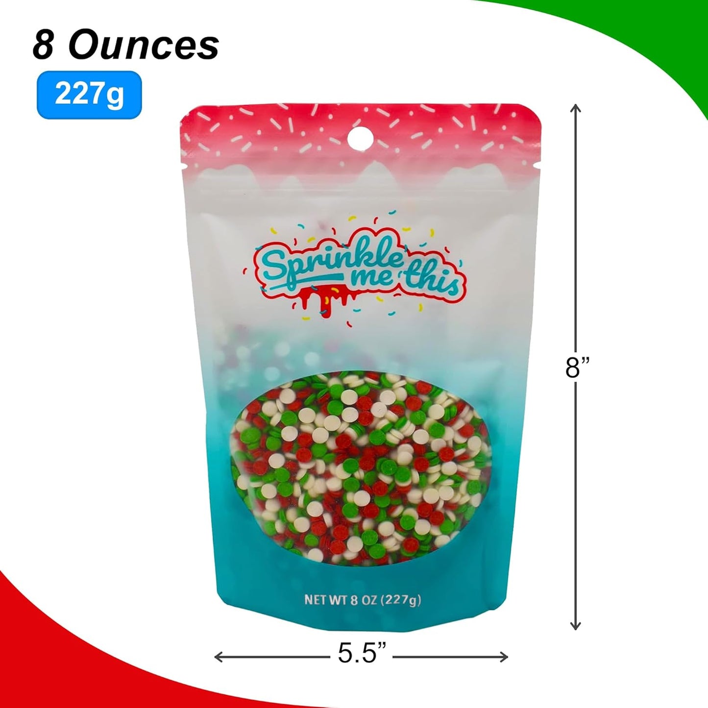 Sprinkle Me This – Confetti Christmas Sprinkles – 4, 8 & 12 oz – Festive Dessert Topping for Cookies, Cupcakes, and Cakes