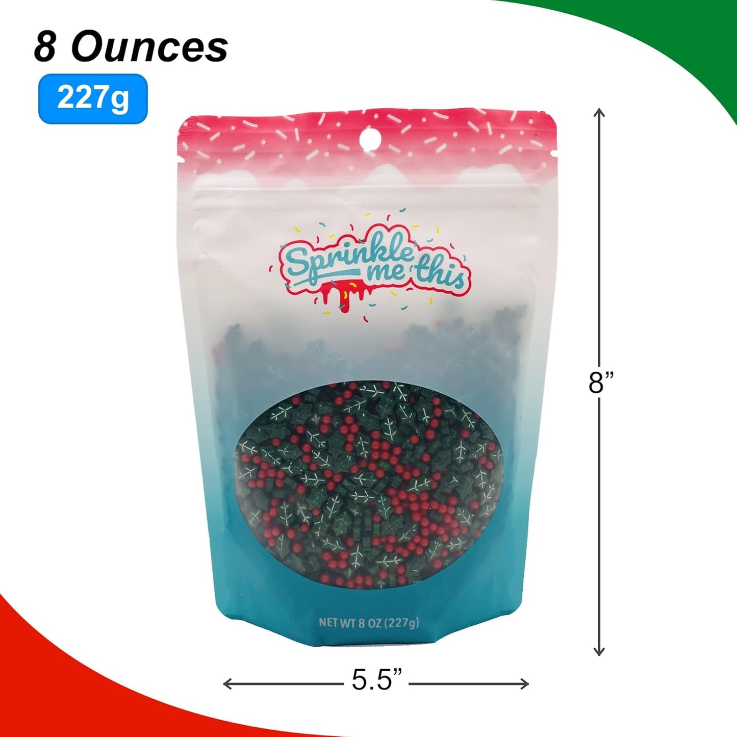 Sprinkle Me This – Dextrose Holly Berry Blend Sprinkle Mix – 4, 8 & 12 oz – Festive Dessert Topping for Cookies, Cupcakes, and Cakes