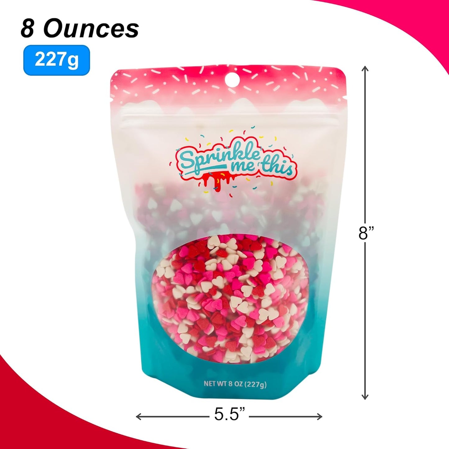 Sprinkle Me This – Say It From the Heart – Pink, White & Red Heart Sprinkles – 4, 8, 12 oz – Valentine’s Baking & Dessert Decorating