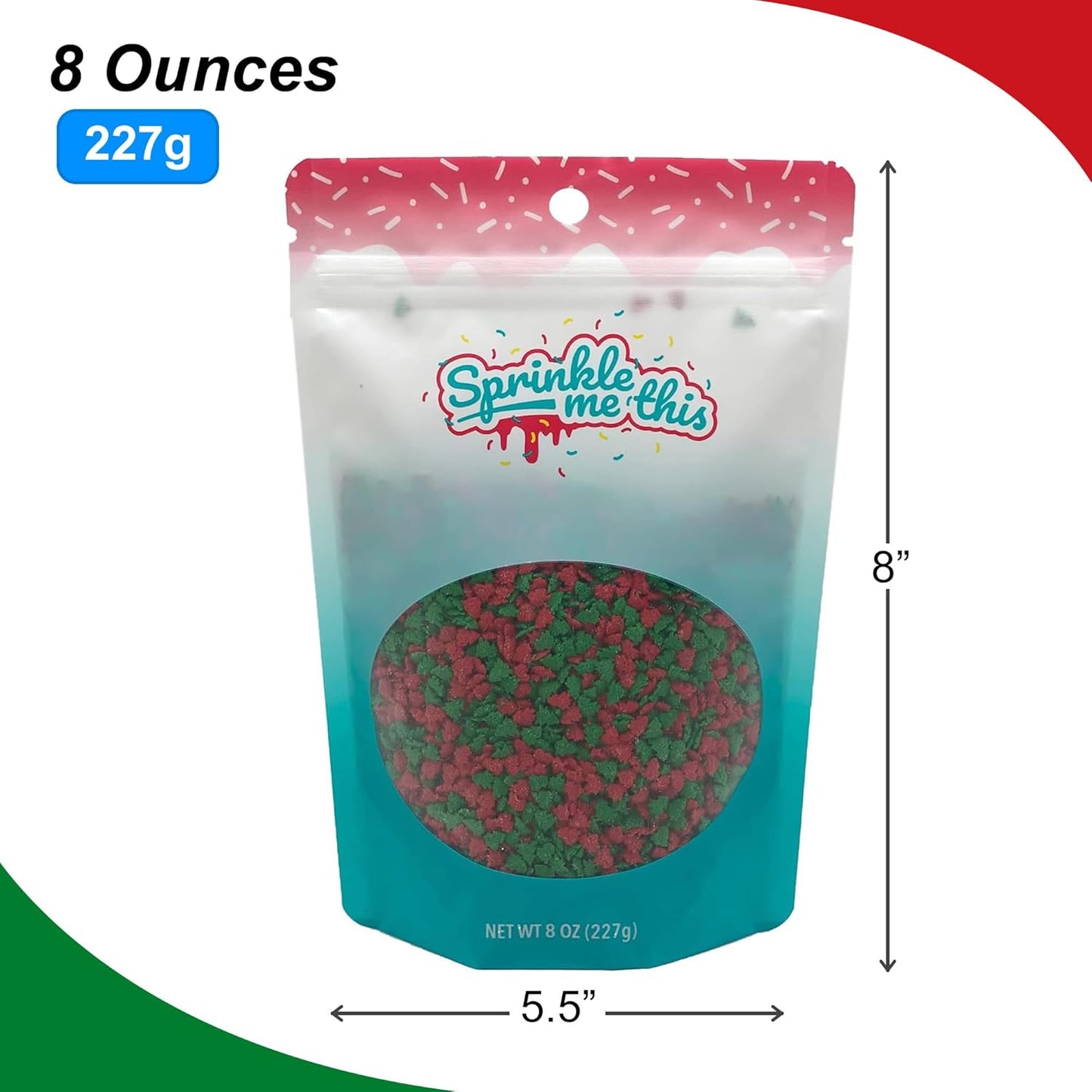 Sprinkle Me This – Red and Green Tree Sprinkles – 4, 8 & 12 oz – Festive Dessert Topping for Cookies, Cupcakes, and Cakes