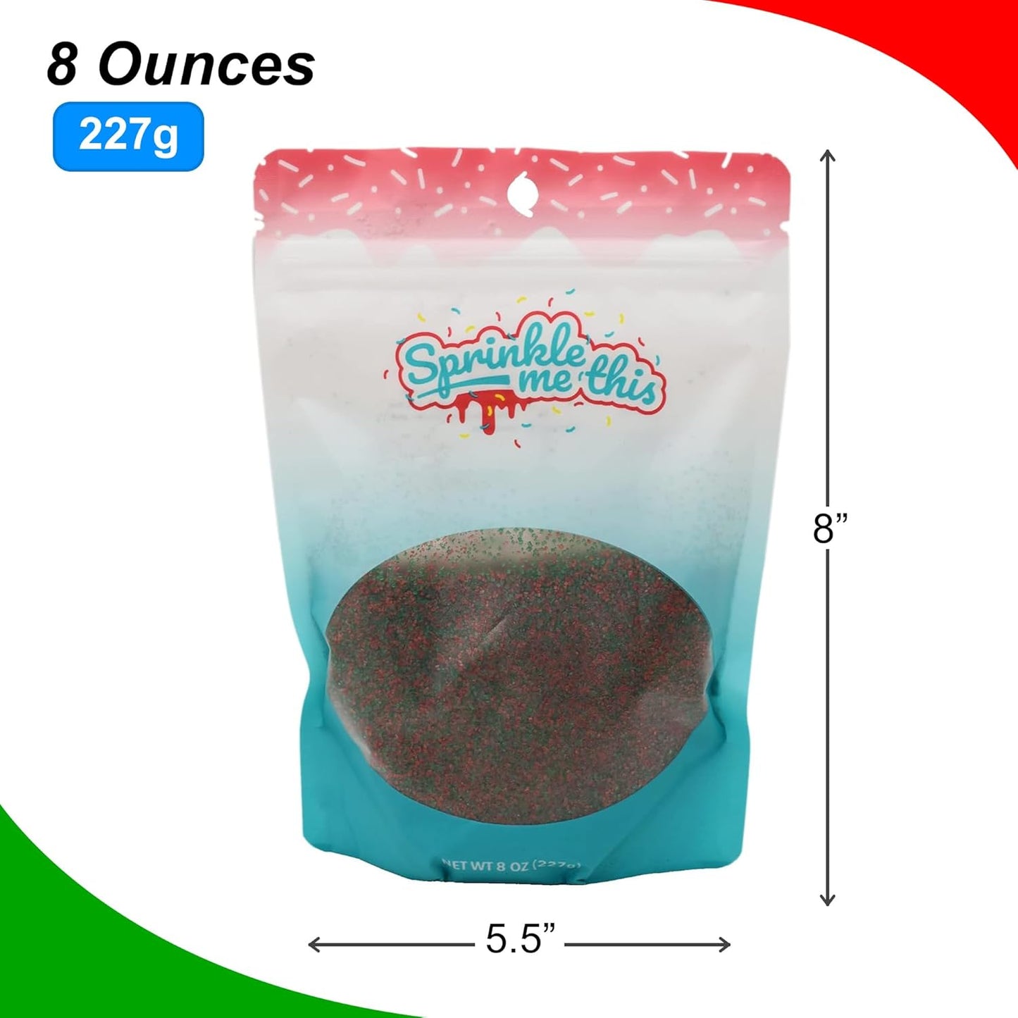 Sprinkle Me This – Red and Green Sanding Sugar – 4, 8 & 12 oz – Festive Dessert Topping for Cookies, Cupcakes, and Cakes