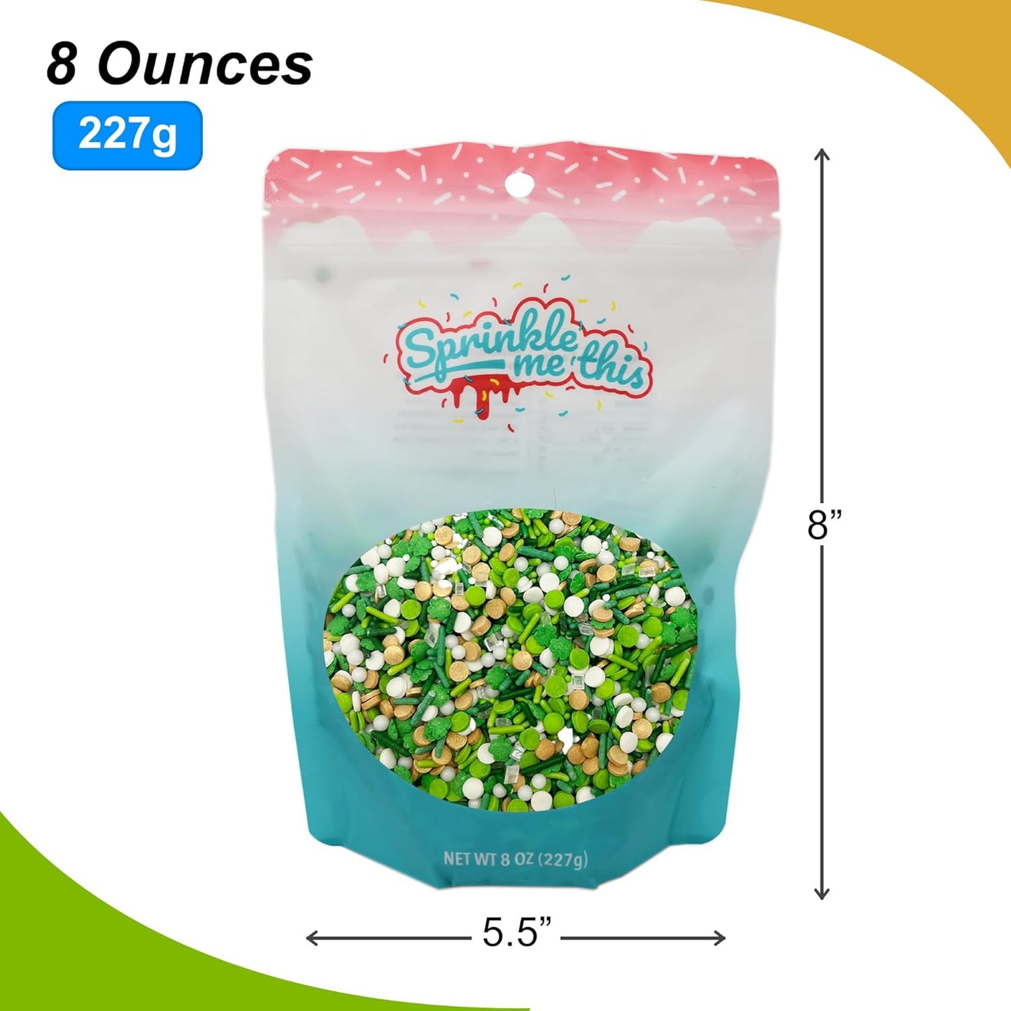 Sprinkle Me This –  Emerald Isle Blend – St. Patrick’s Day Sprinkles – Clover, Jimmies, Confetti & Pearls – 8 & 12 oz for Baking & Decorating