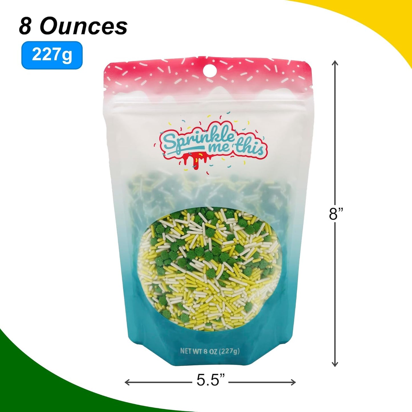 St. Pat’s Luck Sprinkle Blend – Shamrock, White & Yellow Sprinkles | 4, 8 & 12 oz Bags